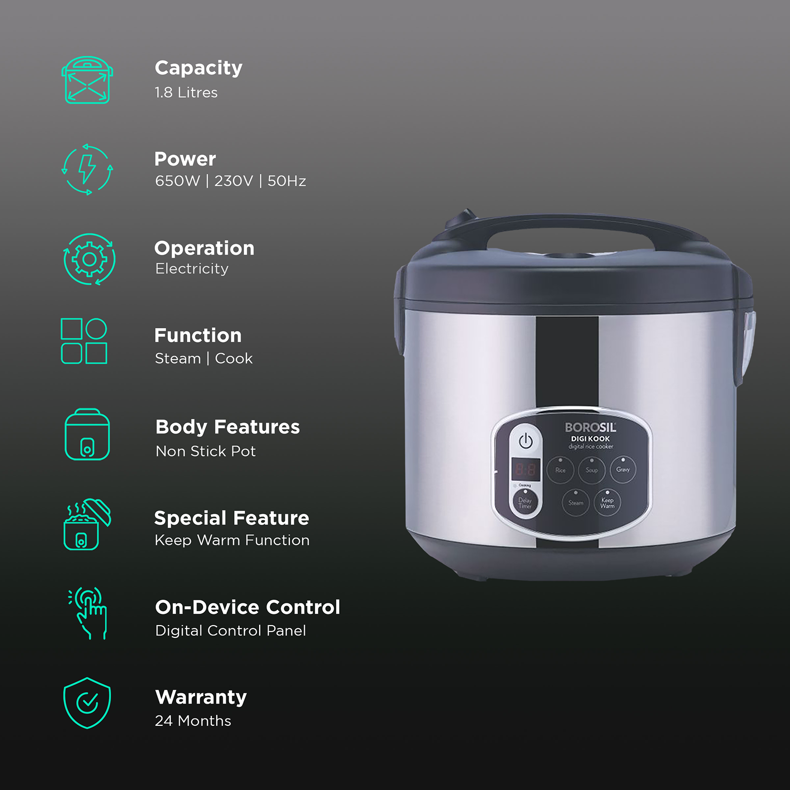 borosil digi kook rice cooker