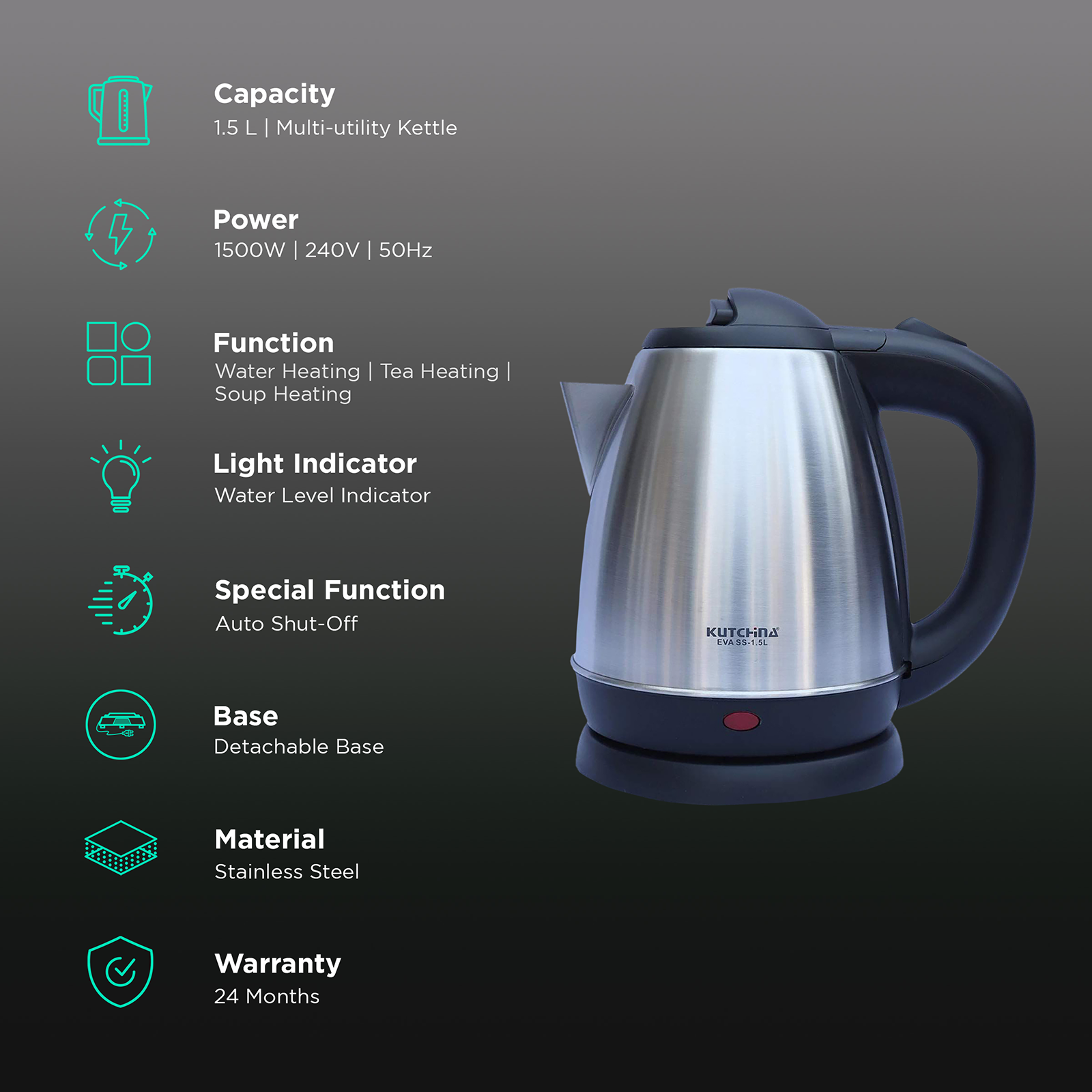 EVA 1.5 Litre Electric Kettle Online at Kutchina