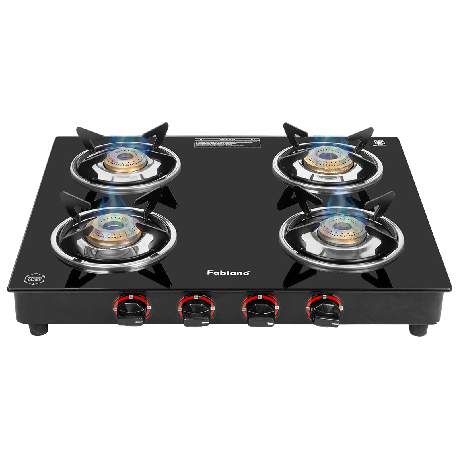 Buy Fabiano FAB4BR Toughened Glass Top 4 Burner Manual Gas Stove (Black ...