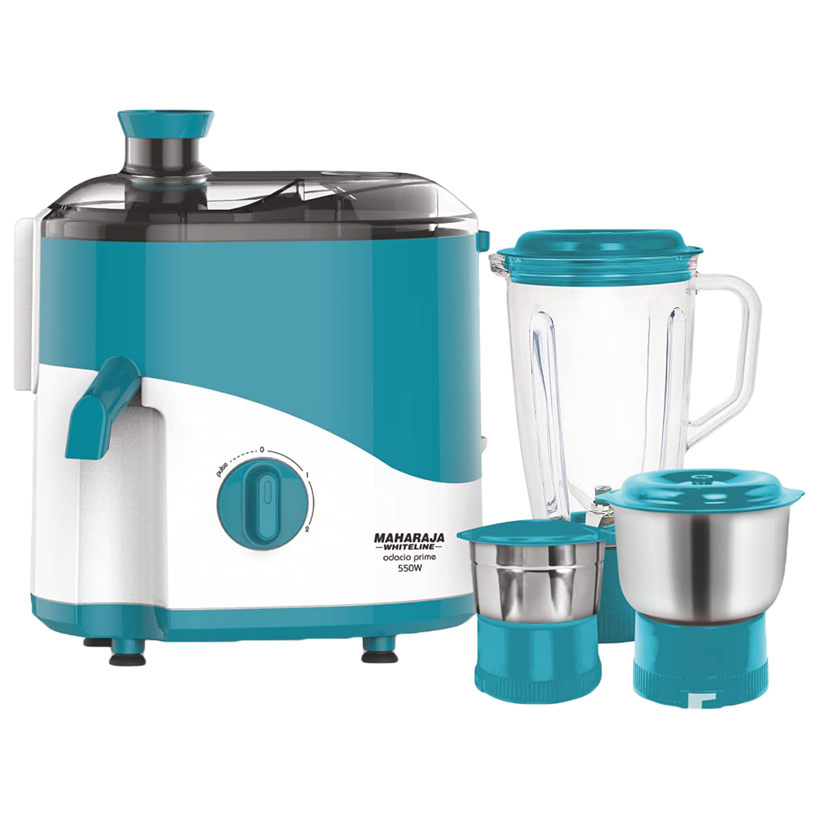 

MAHARAJA WHITELINE Odacio Prime 550 Watt 3 Jars Juicer Mixer Grinder (Motor Overload Protector, Turquoise Blue and White)