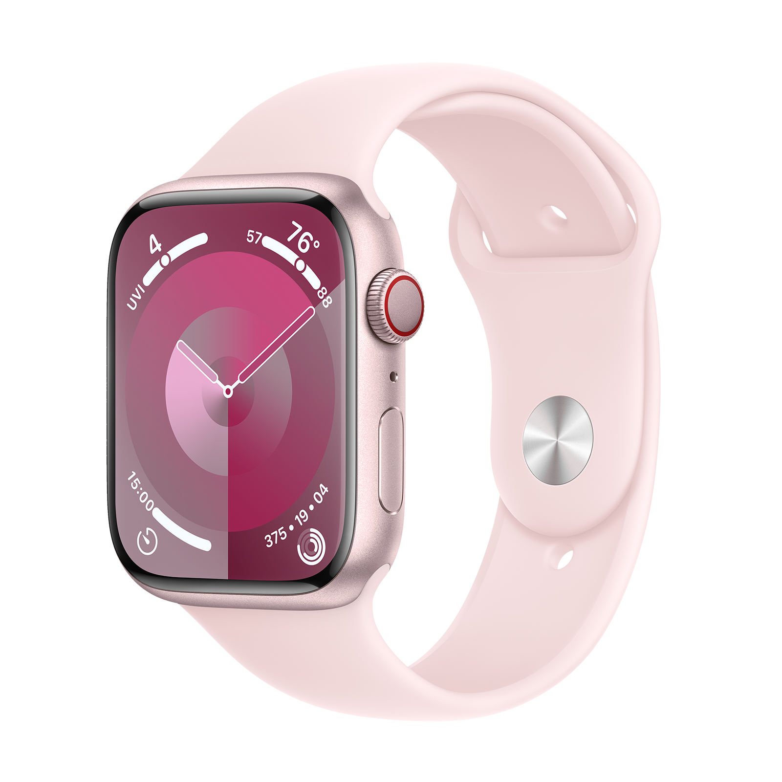 Apple Watch Series 9 GPS+Cellular with Light Pink Sport Band - S/M (45mm Display, Pink Aluminium Case)
