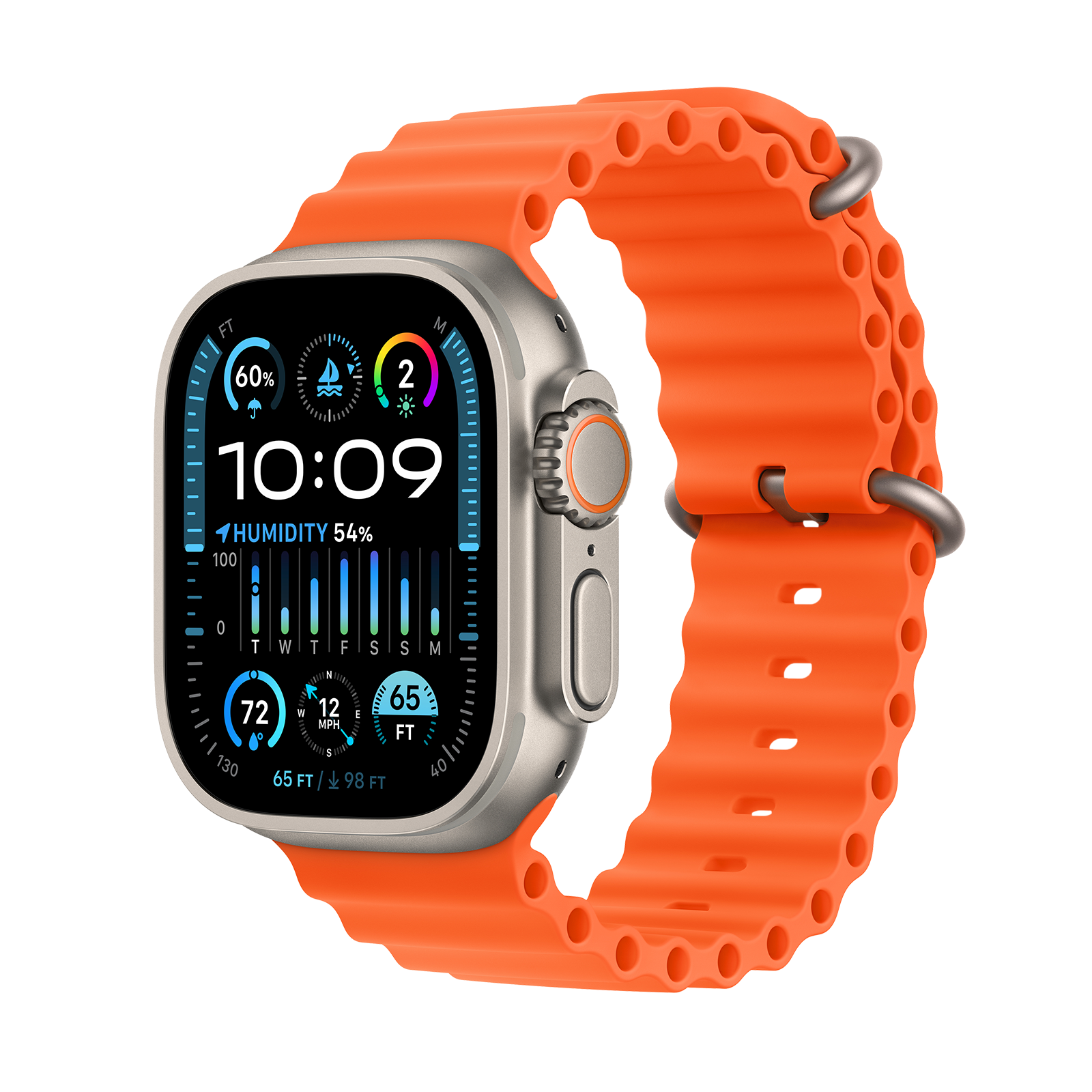 Apple Watch Ultra 2 GPS+Cellular with Orange Ocean Band - M/L (49mm Display, Titanium Case)