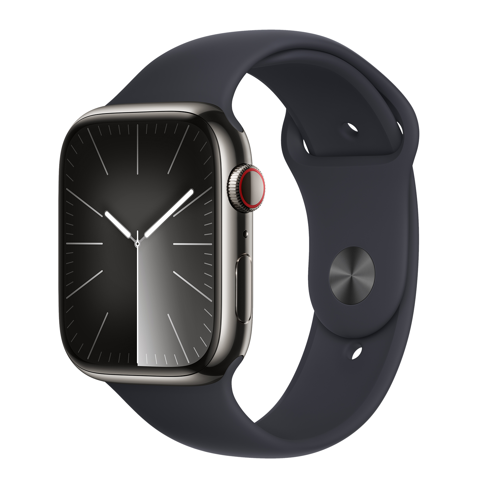 

Apple Watch Series 9 GPS+Cellular with Midnight Sport Band - S/M (45mm Display, Graphite Stainless Steel Case), Midnight black