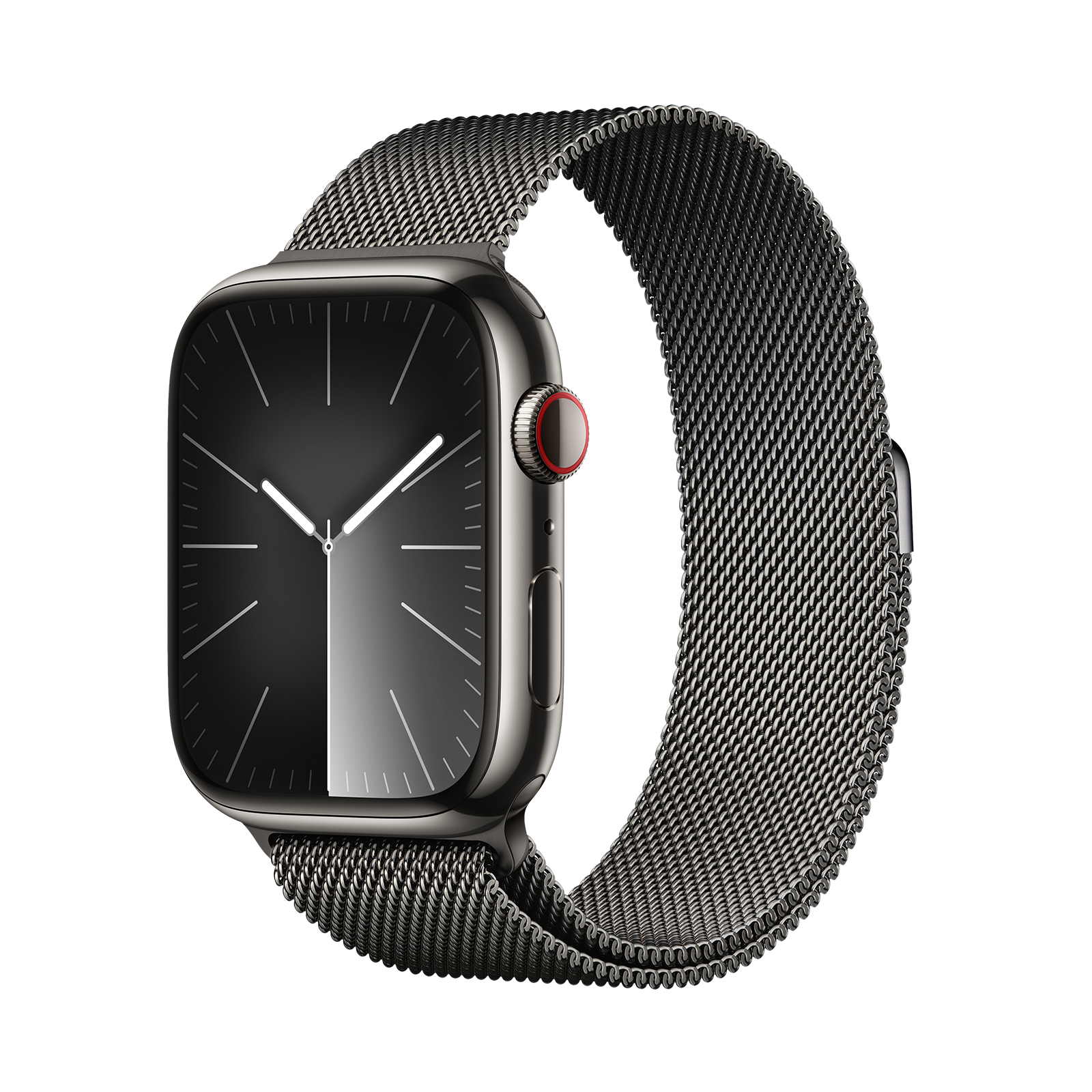 

Apple Watch Series 9 GPS+Cellular with Graphite Milanese Loop - M/L (45mm Display, Graphite Stainless Steel Case)