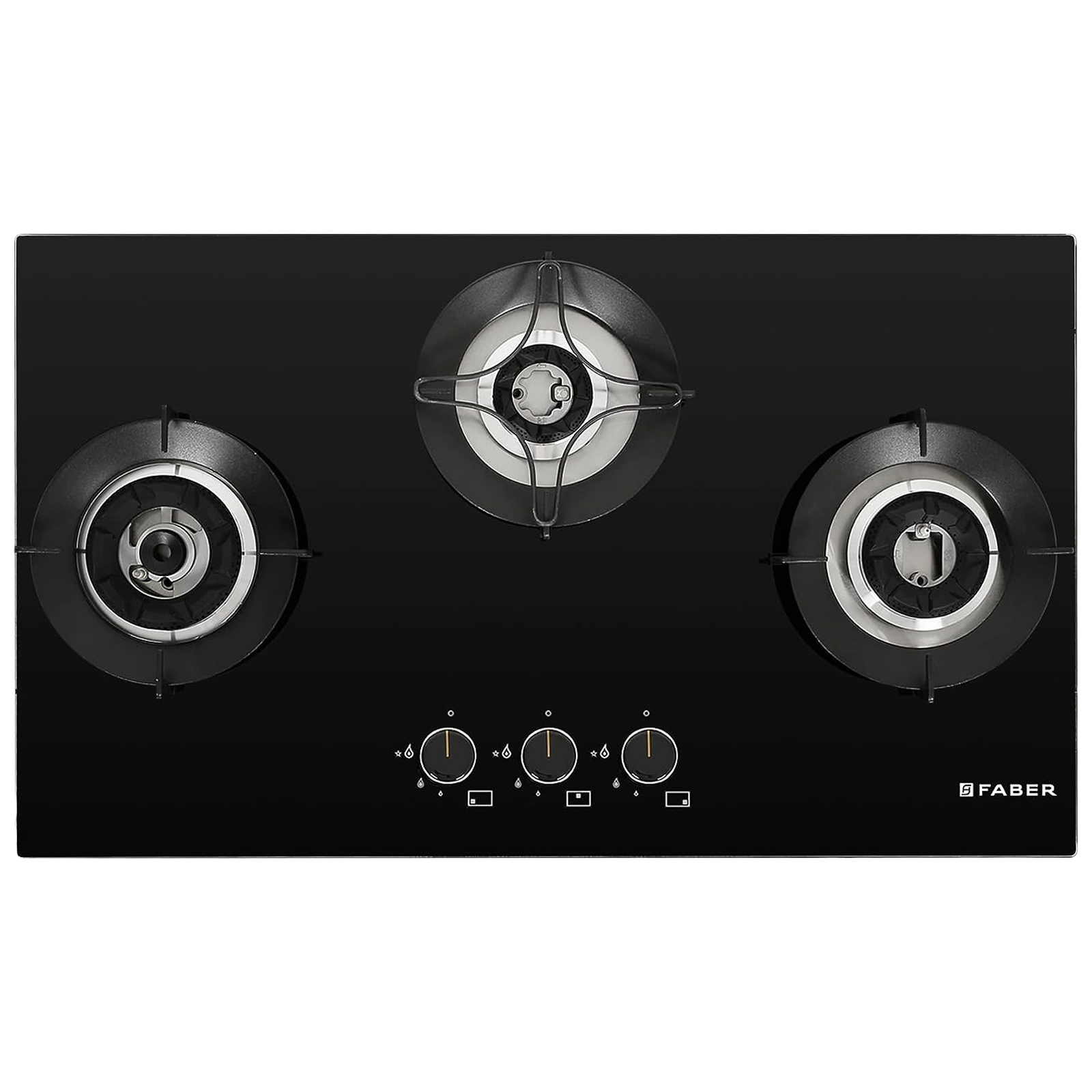 FABER Superia HT763 BR AI Toughened Glass Top 3 Burner Automatic Gas Hob (Fully Concealed Drip Tray, Black)