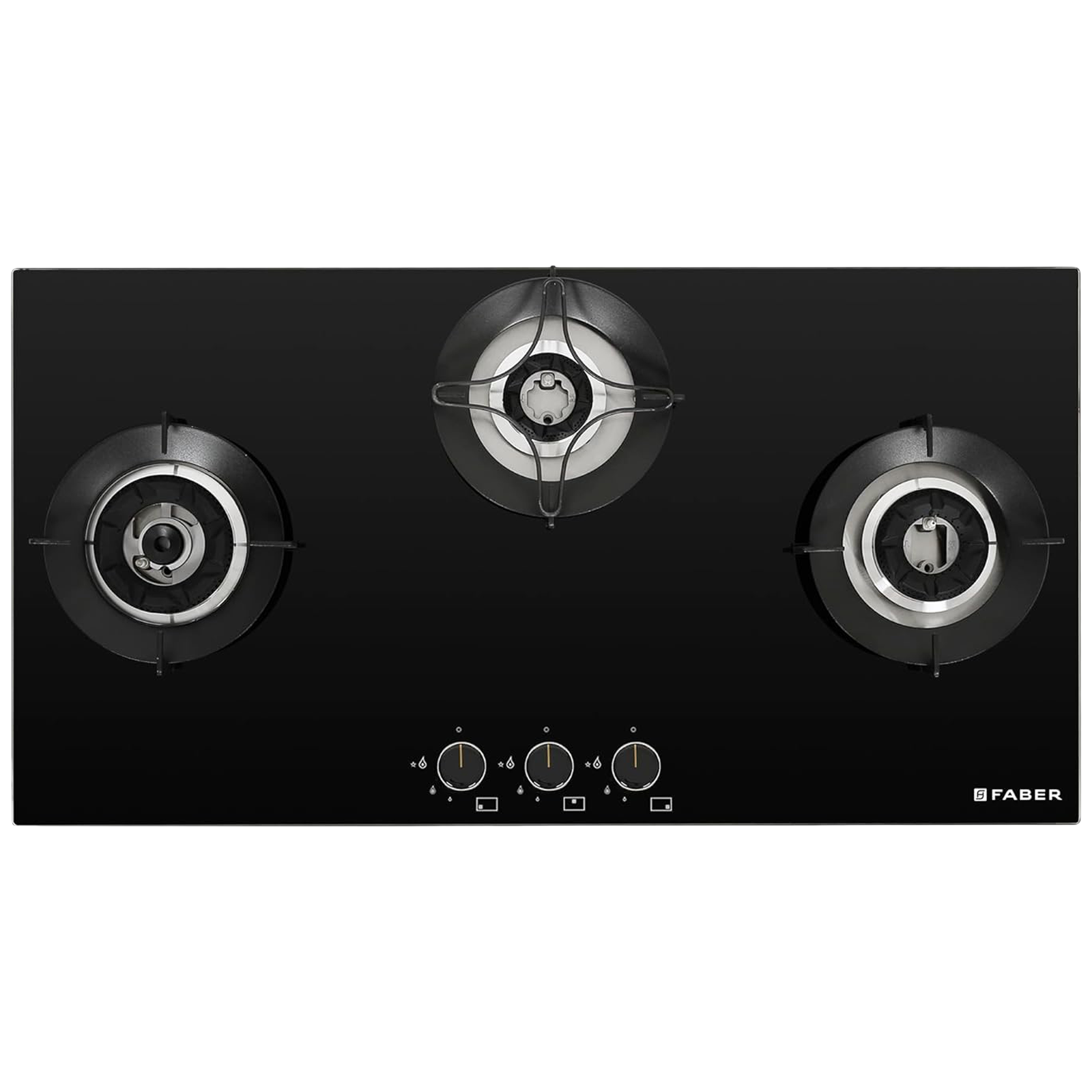 FABER SUPERIA HT903 BR AI Toughened Glass Top 3 Burner Automatic Gas Hob (Fully Concealed Drip Tray, Black)