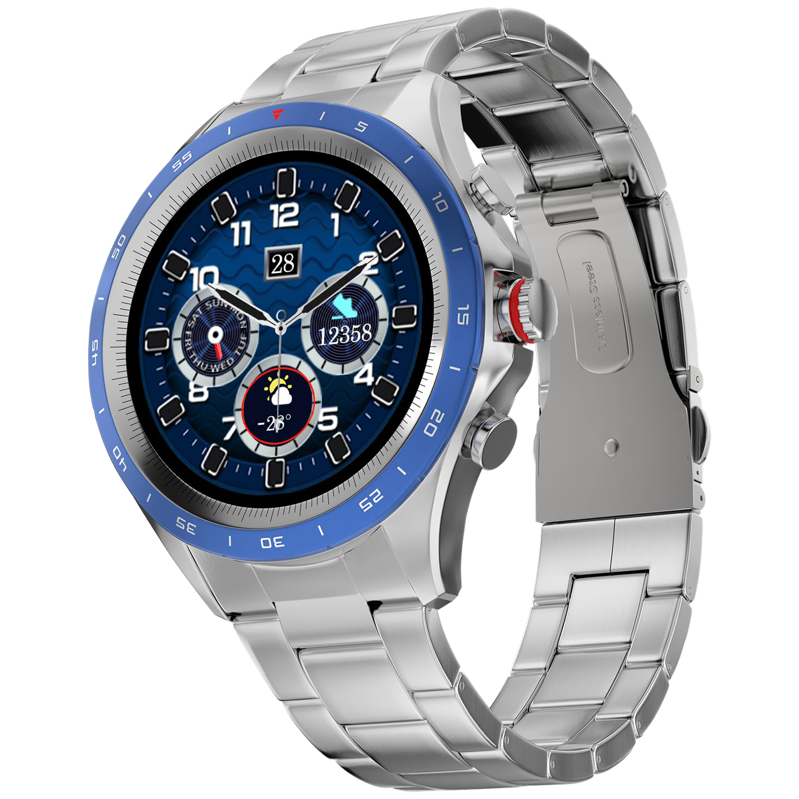 

Fire-Boltt Solace Smartwatch with Bluetooth Calling (33.5mm HD Display, IP67 Water Resistant, Stainless Steel Strap), Blue