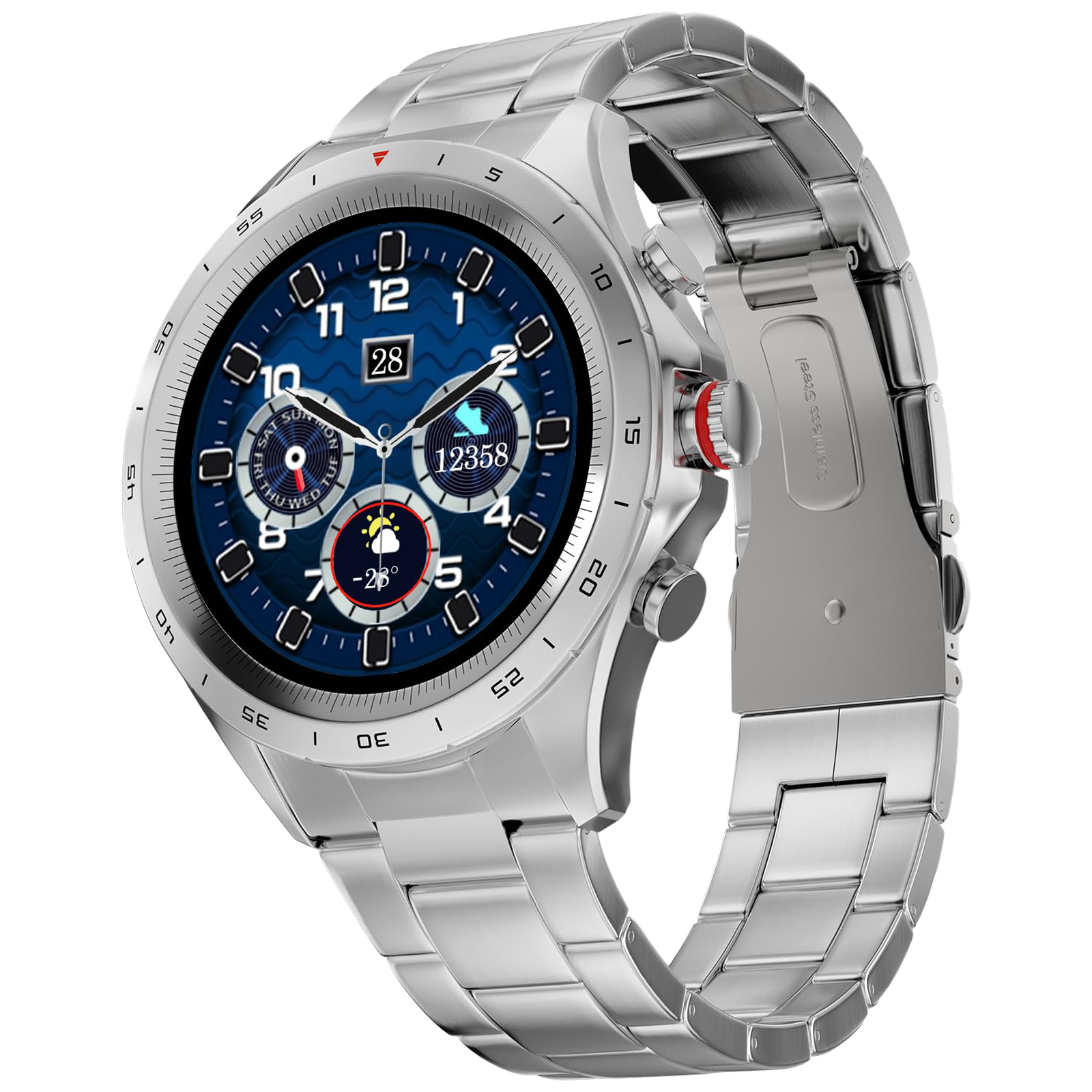 

Fire-Boltt Solace Smartwatch with Bluetooth Calling (33.5mm HD Display, IP67 Water Resistant, Silver Strap)