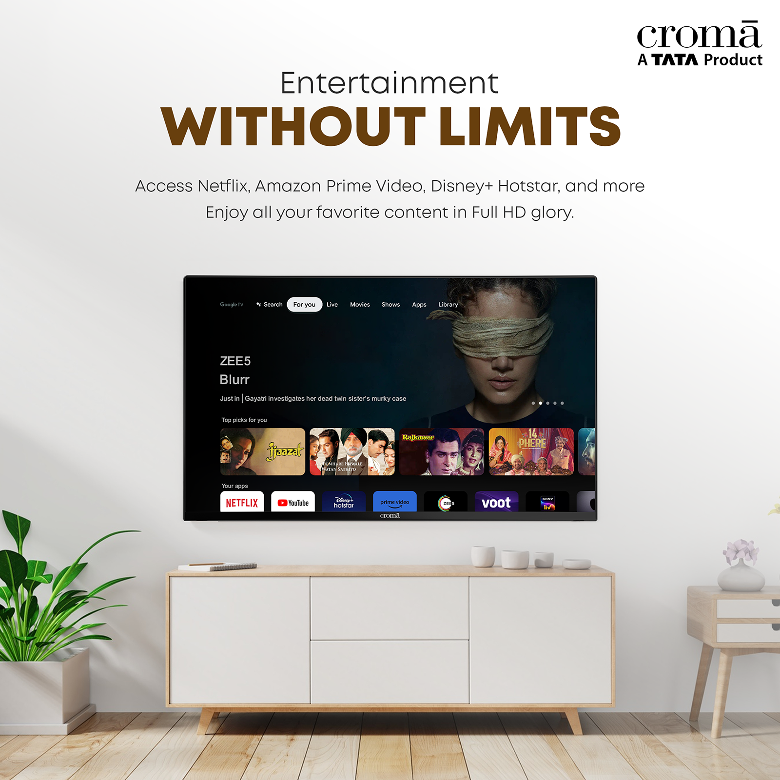 Buy Croma 109 cm (43 inch) Full HD LED Smart Google TV with Bezel Less  Display (2023 model) Online - Croma