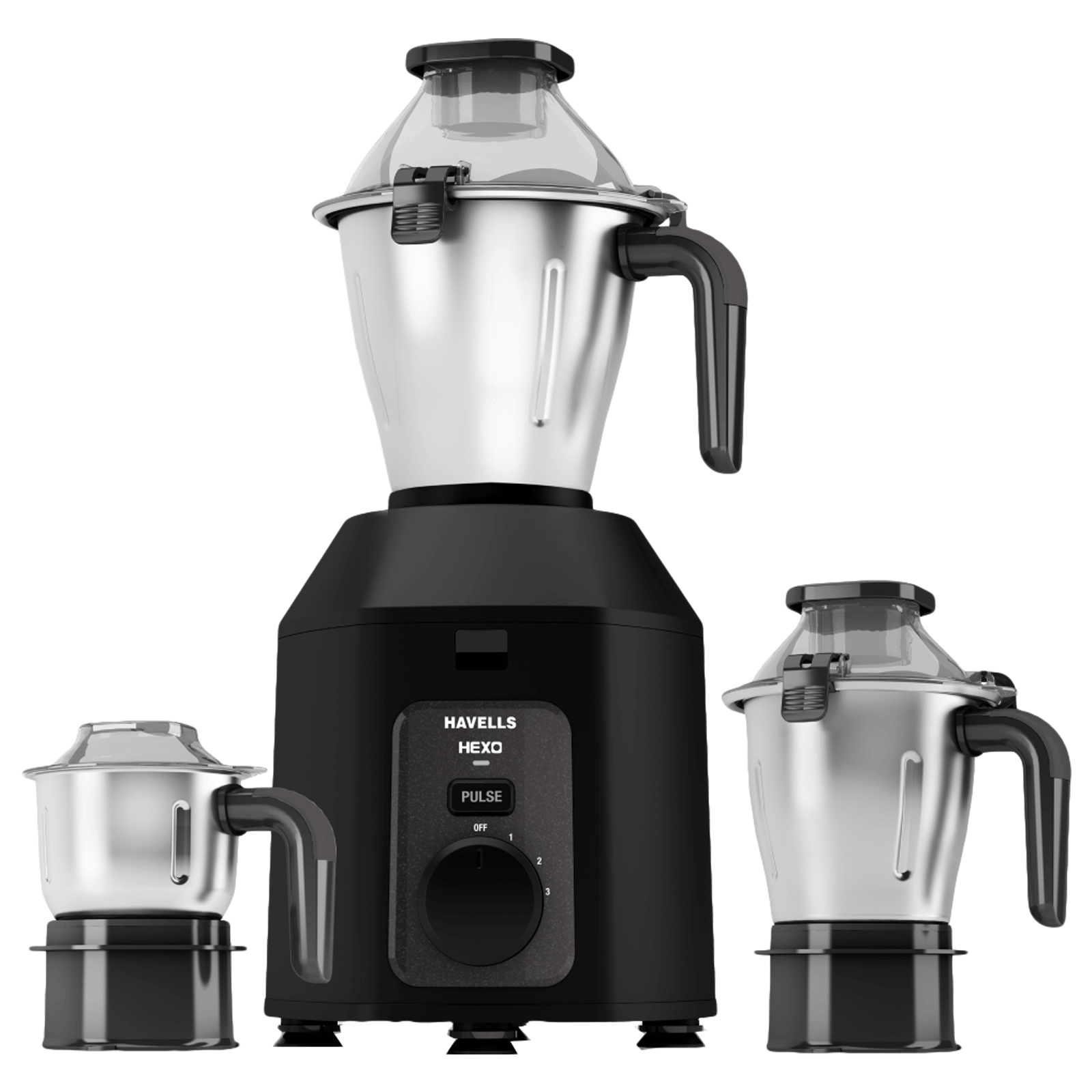 

HAVELLS Hexo 1000 Watt 3 Jars Mixer Grinder (22000 RPM, Stainless Steel Blade, Black)