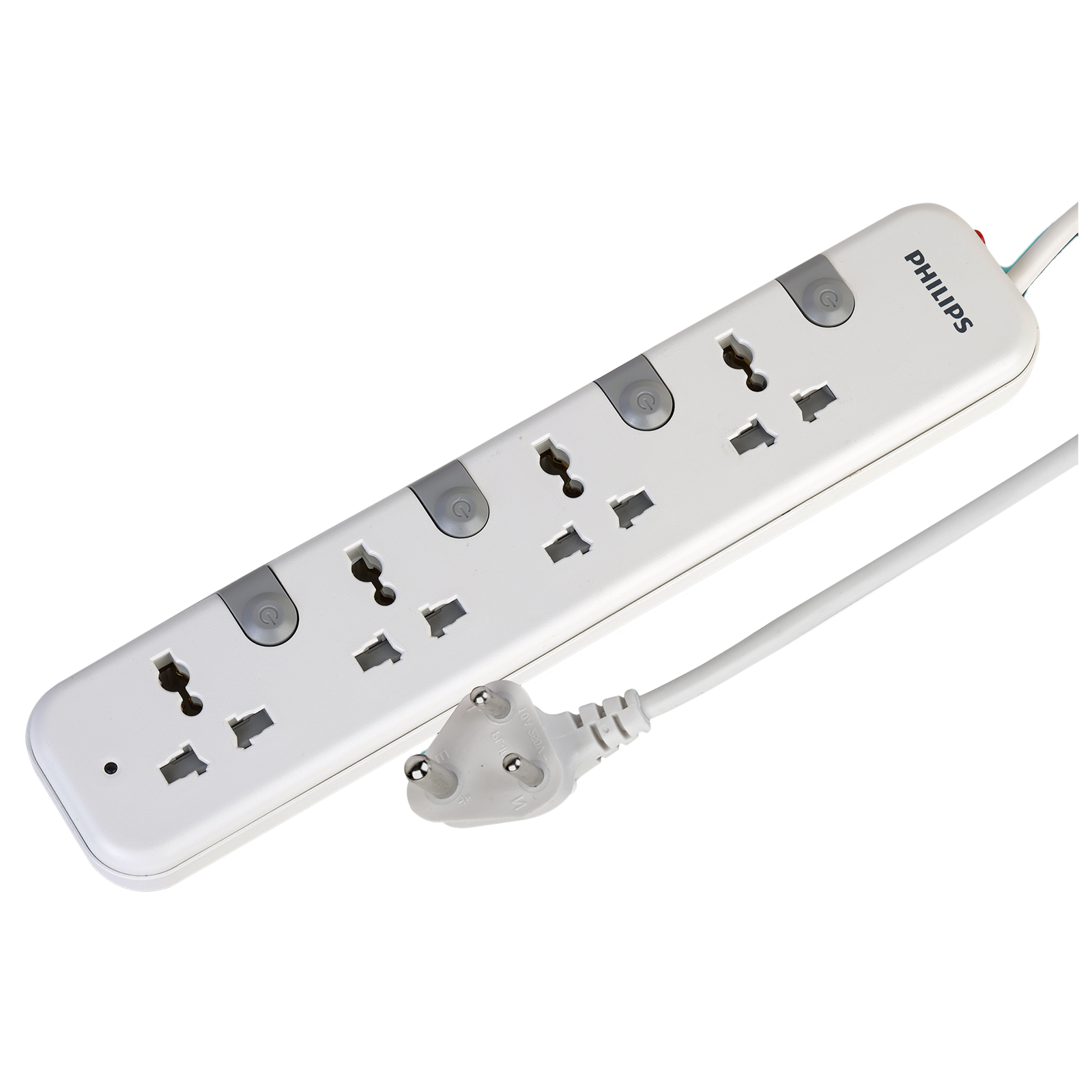 PHILIPS 10 Amps 4 Sockets Spike Guard With Individual Switch (1.4 Meters, Child Safety Shutter, CHP3441W/94, White)