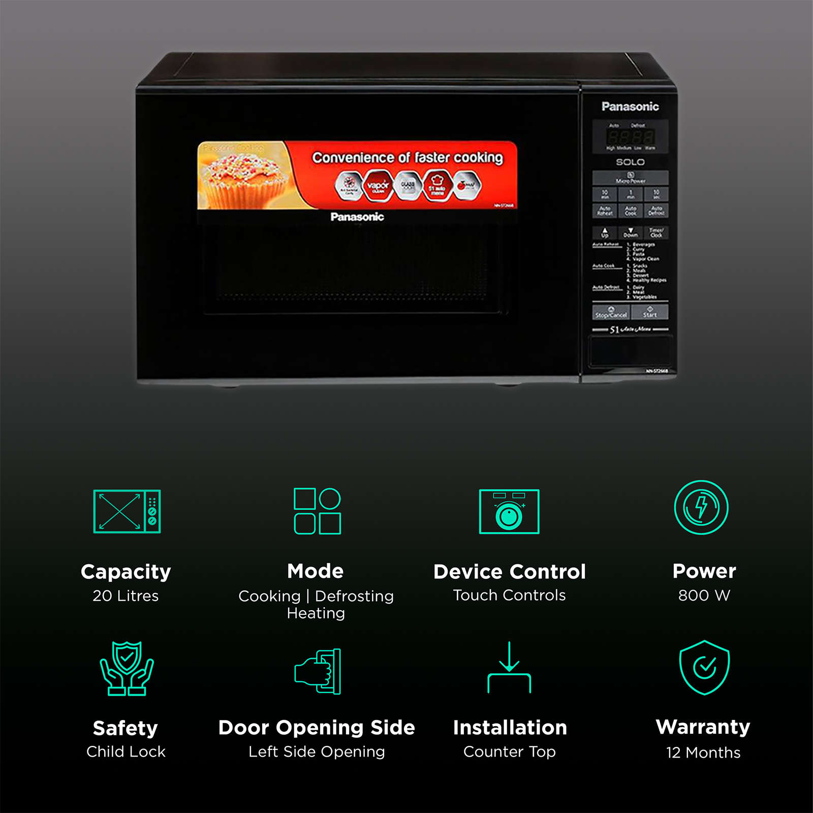 panasonic 20 l solo microwave oven nn st266bfdg black