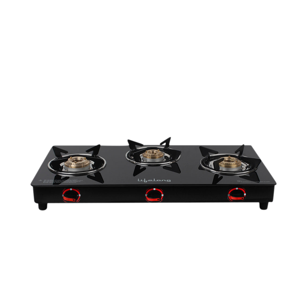 

Lifelong LLGS23 Toughened Glass Top 3 Burner Manual Gas Stove (Anti-Skid Feet, Black)