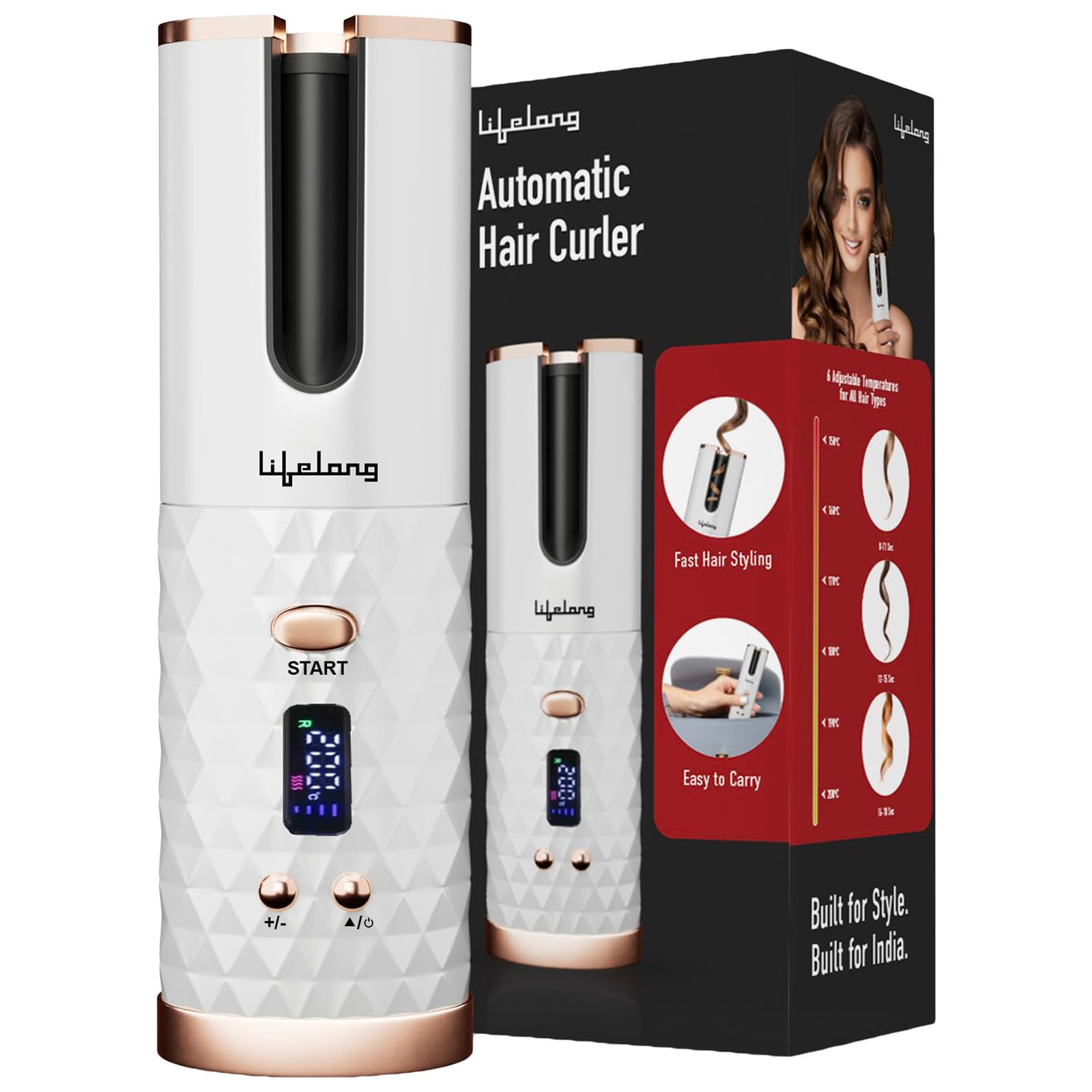

Lifelong LLPCW101 Rechargeable Hair Curler with 6 Temperature Settings (White)