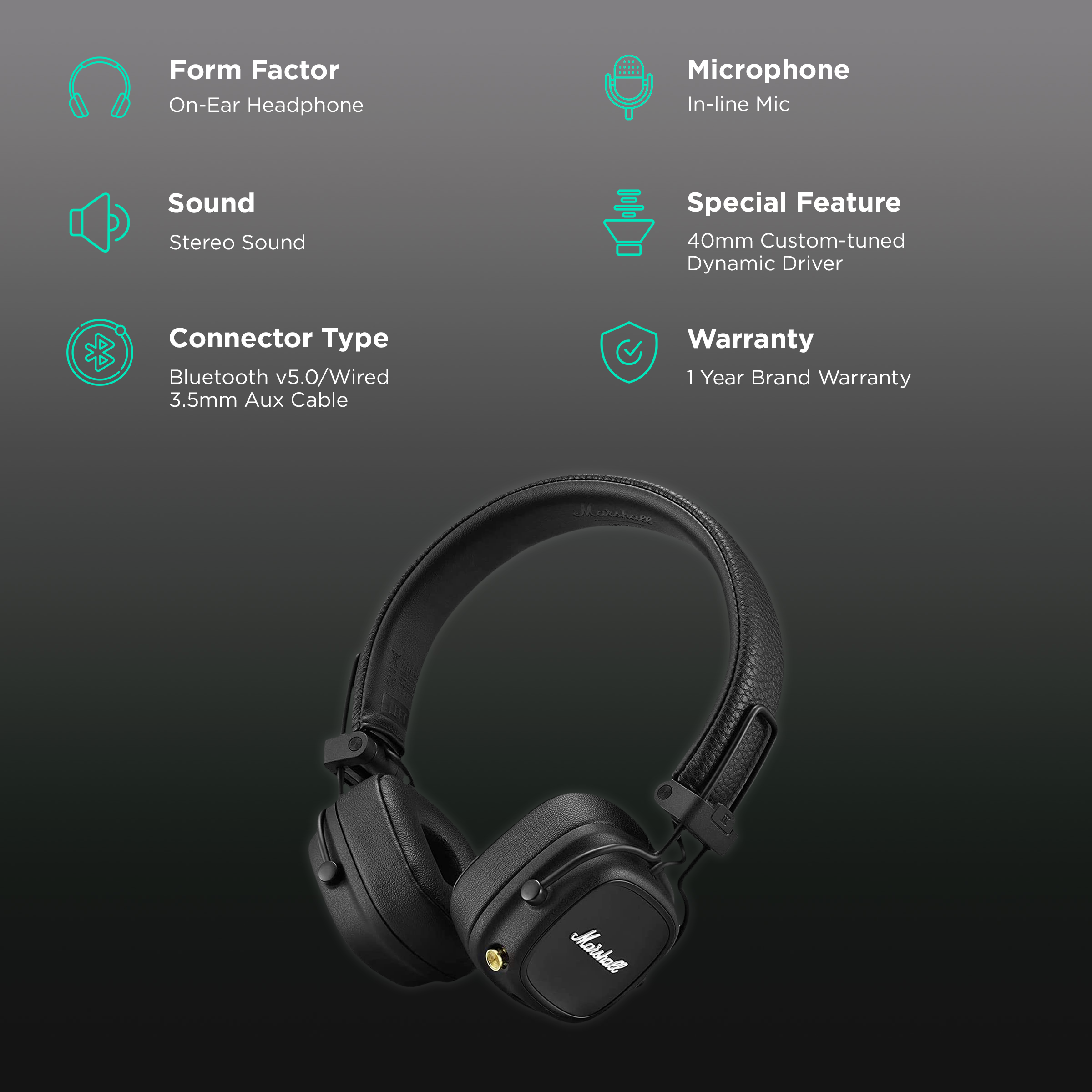 Buy Marshall Major 4 On-Ear Wireless Headphone with Mic (Bluetooth
