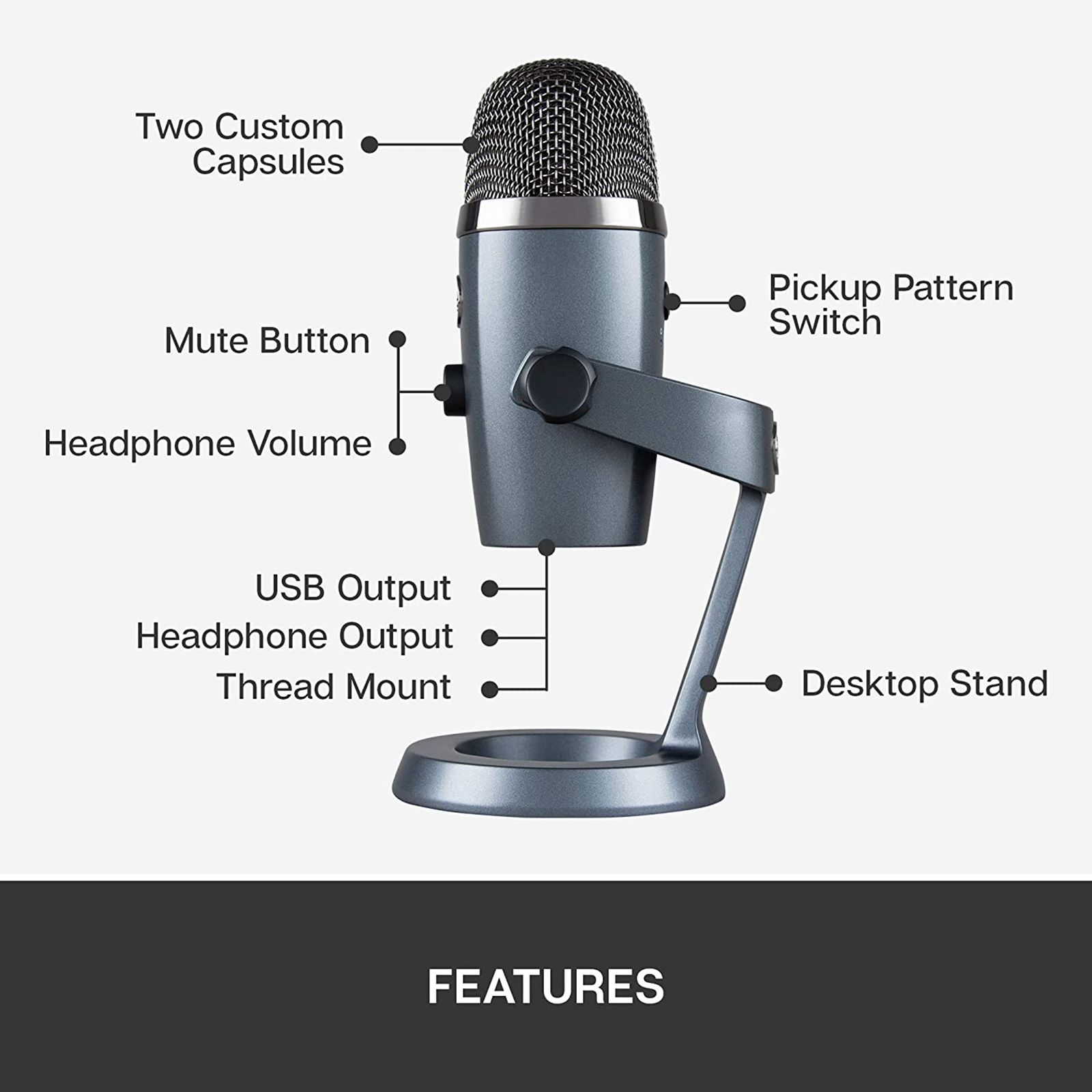 Blue Yeti Nano Microphone (Shadow Gray) with Knox Gear Boom Arm