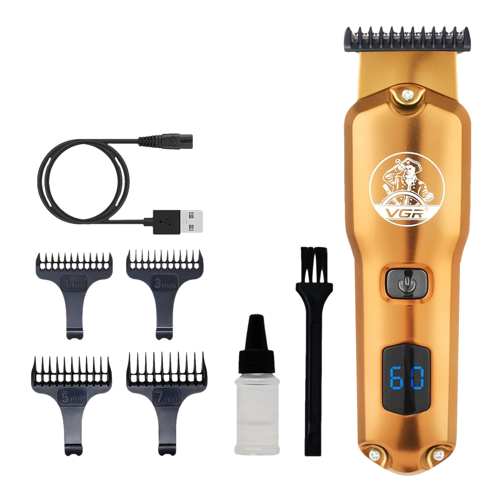 

VGR V-927 Rechargeable Corded & Cordless Wet & Dry Trimmer for Hair Clipping, Beard, Moustache & Body Grooming with 4 Length Settings for Men (60min Runtime, LED Display, Gold)