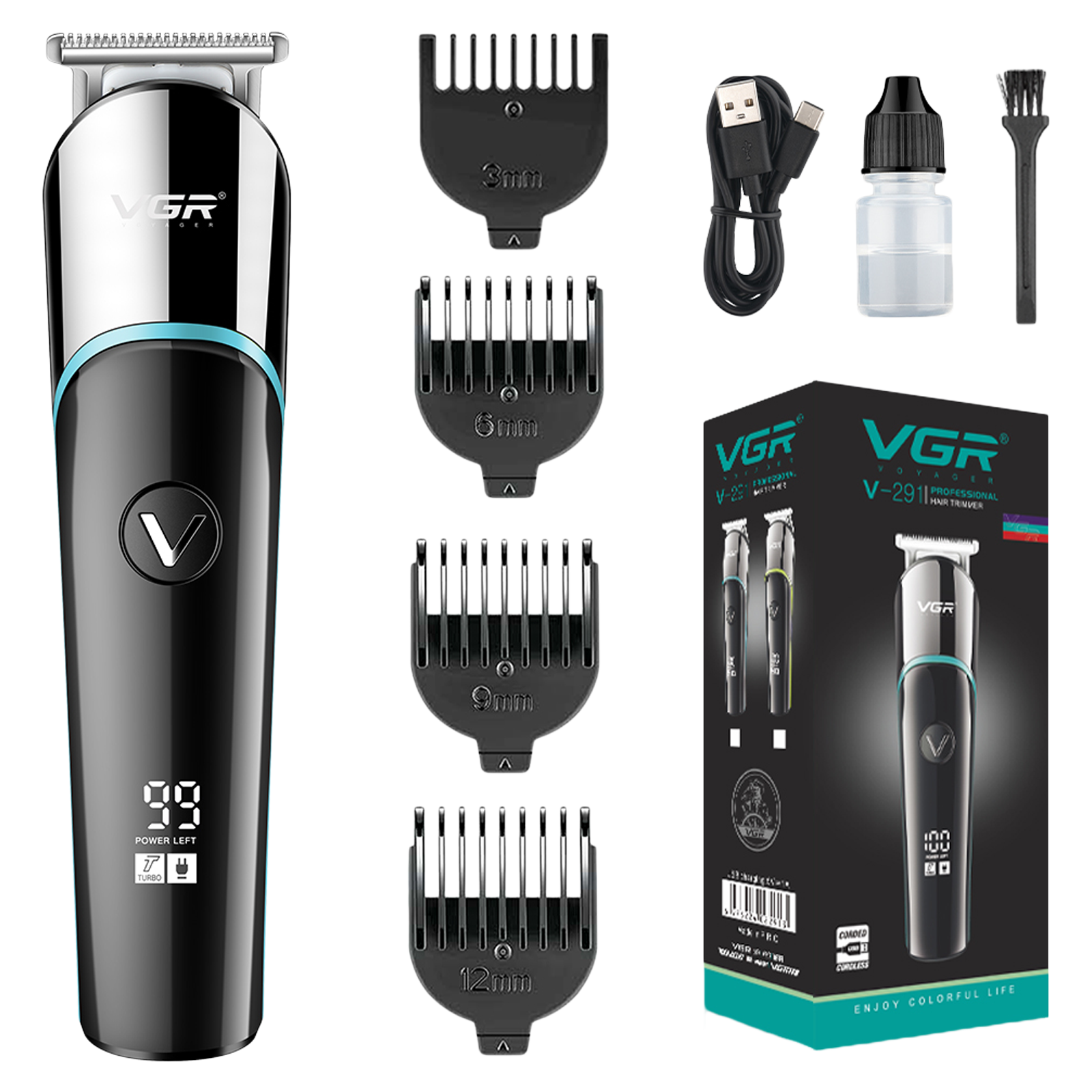 

VGR V-291 Rechargeable Corded & Cordless Wet & Dry Trimmer for Hair Clipping, Beard, Moustache & Body Grooming with 4 Length Settings for Men (120min Runtime, LED Digital Display, Blue)