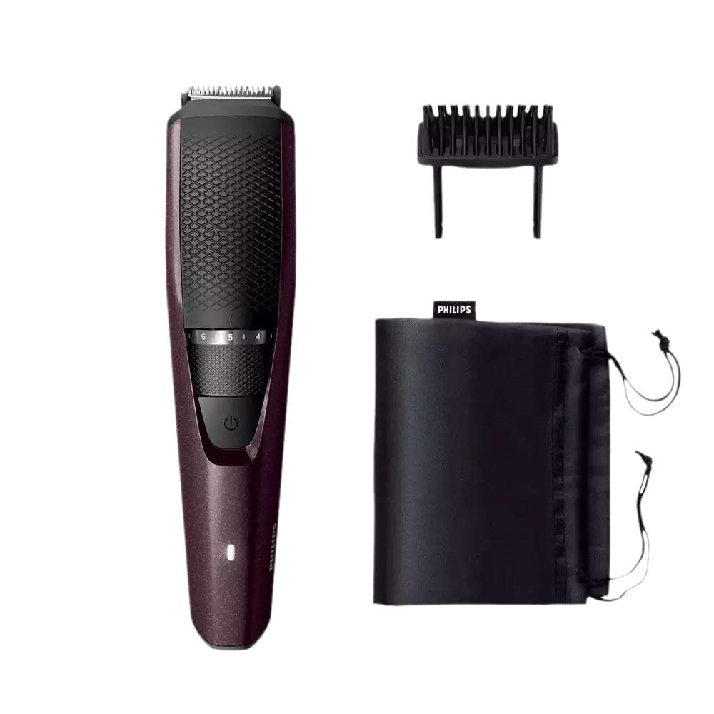 

PHILIPS 3000 Series Rechargeable Cordless Wet & Dry Trimmer for Beard & Moustache with 20 Length Settings for Men (60min Runtime, LED Charge Indicator, Wine)