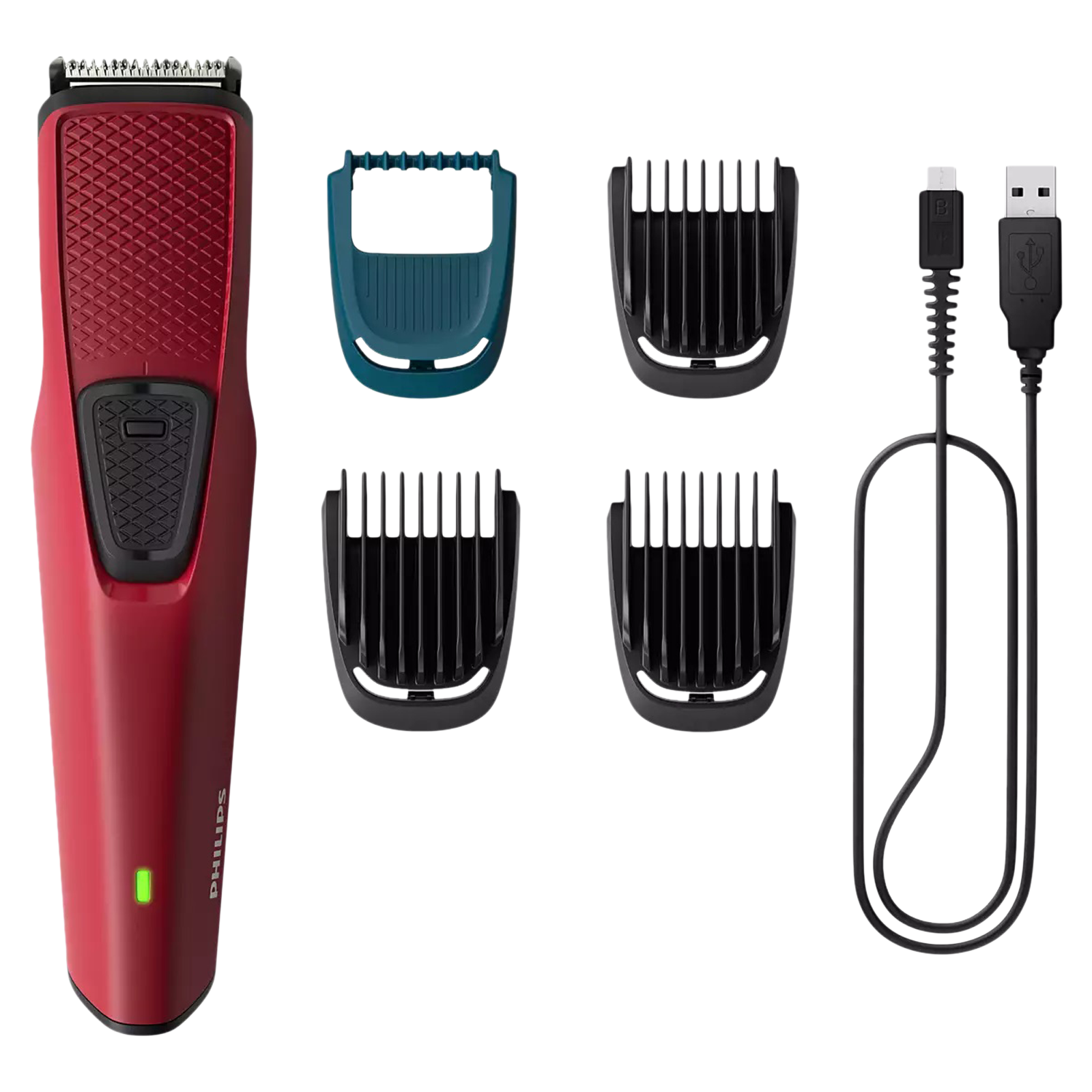 Buy PHILIPS Series 1000 Rechargeable Cordless Dry Trimmer for Beard &  Moustache with 4 Length Settings for Men (60min Runtime, DataPower  Technology, Red) Online - Croma