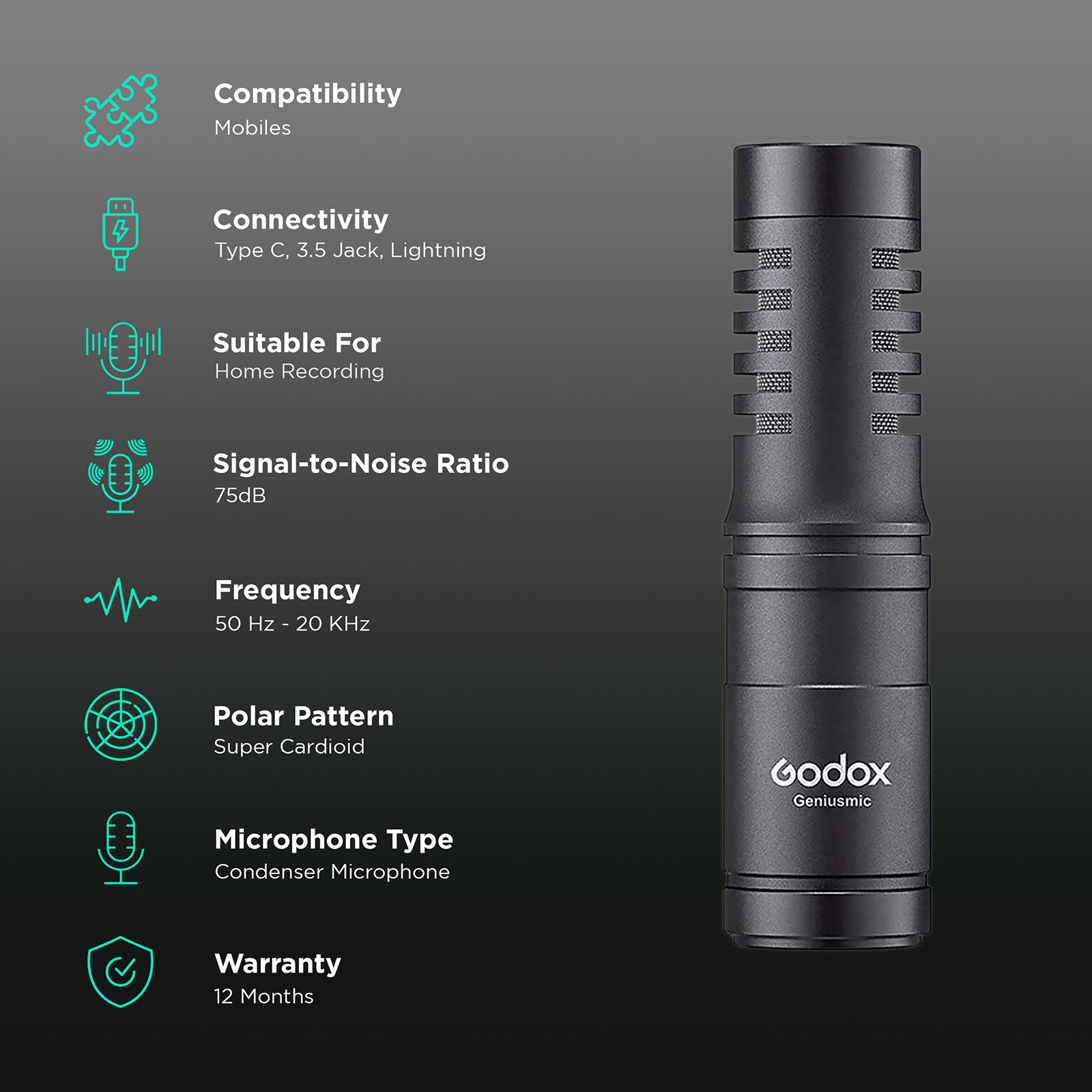 Godox Geniusmic UC Microfono direzionale per smartphone tipo C