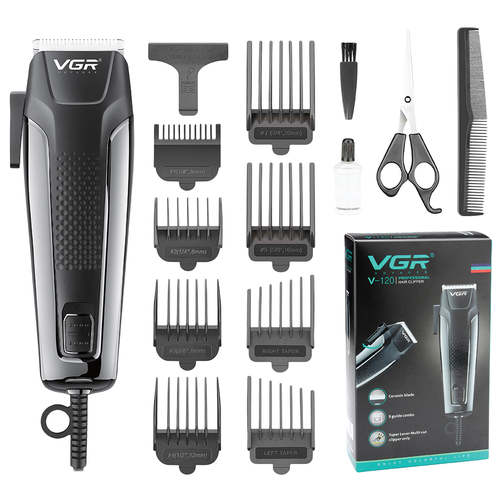 

VGR V-120 Corded Wet & Dry Trimmer for Hair Clipping, Beard, Moustache & Body Grooming with 8 Length Settings for Men (Adjustable Taper Lever, Black)