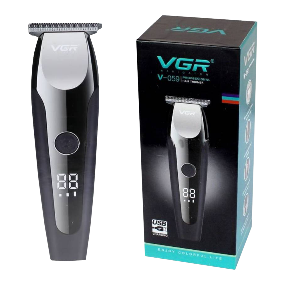 VGR V-059 Rechargeable Cordless Dry Trimmer for Hair Clipping, Beard, Moustache & Body Grooming with 4 Length Settings for Men (150min Runtime, LED Display, Black)