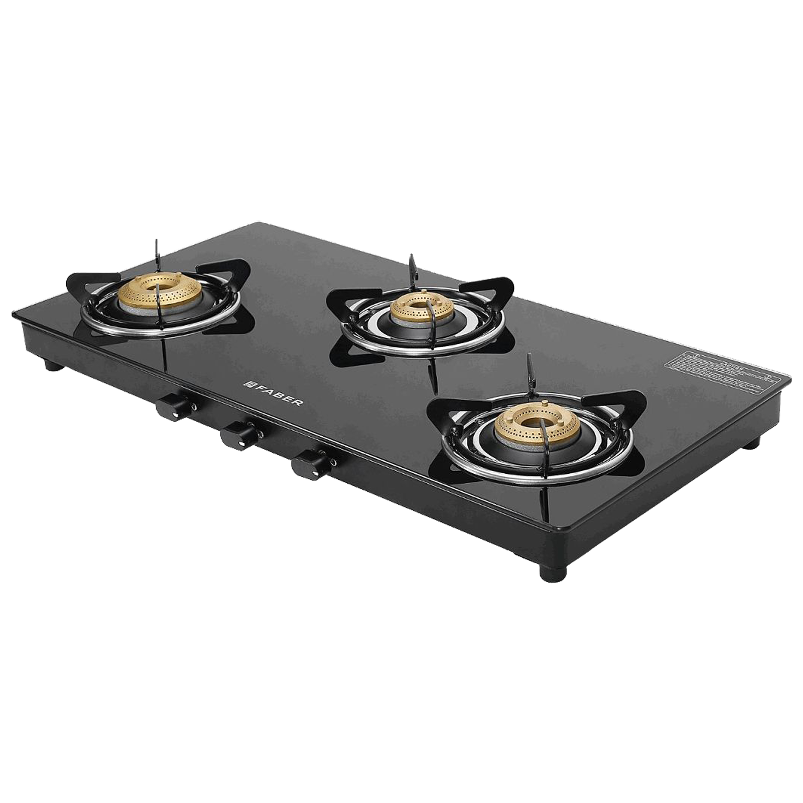 

FABER Spark 3 Burner Manual Gas Stove (Knob Controlled, Black)