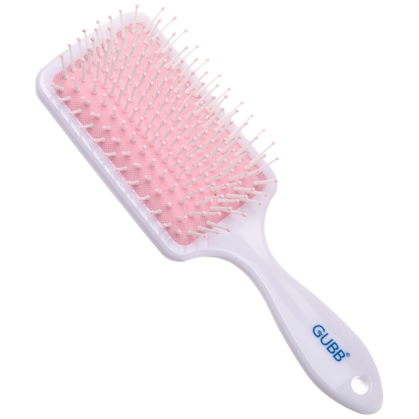 

GUBB TG000529 Hair Styler with Ball Tipped Bristles (Flexible Cushion Base, White & Pink), White and pink