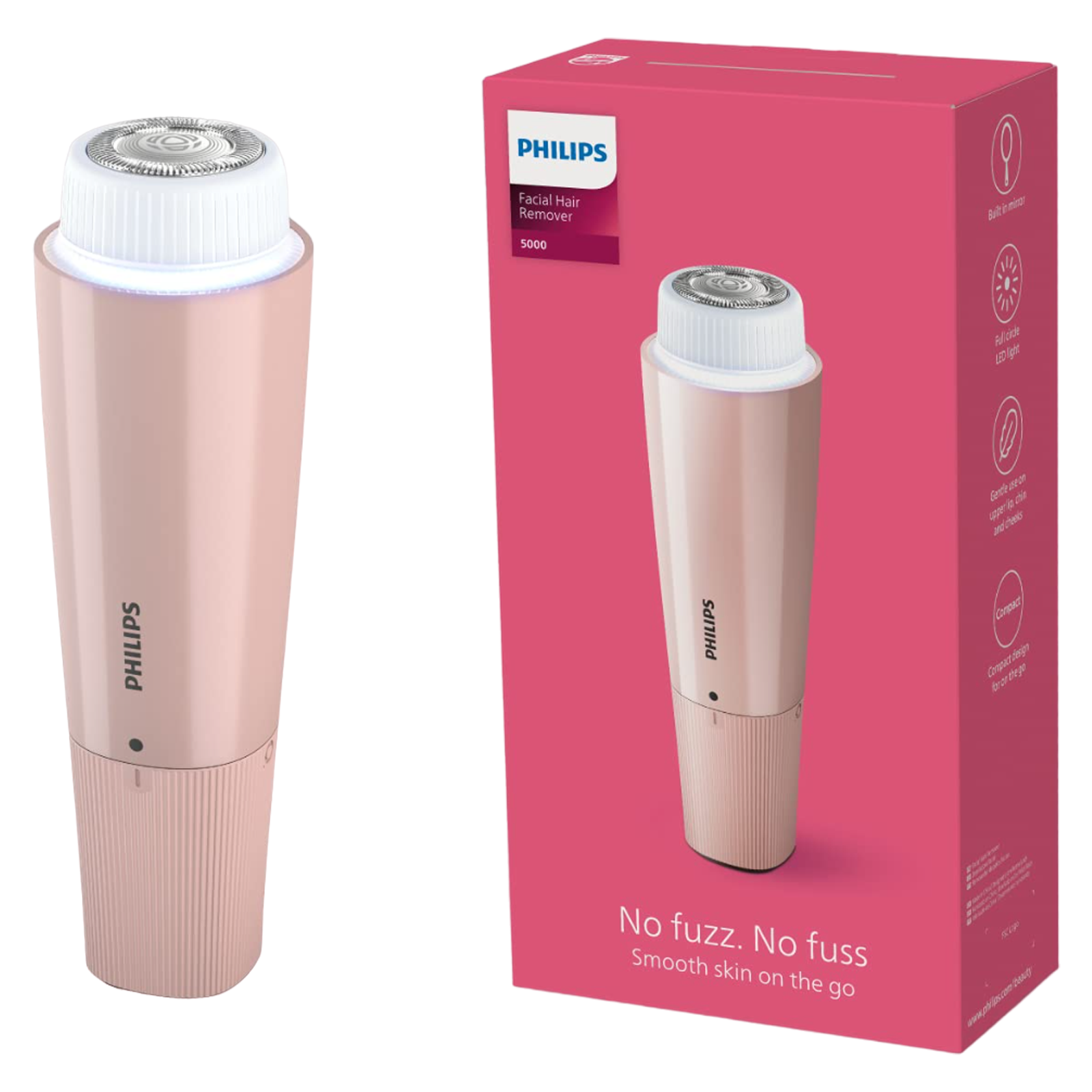 

PHILIPS 5000 Series Cordless Grooming Kit for Face for Women (300mins Runtime, Full Circle LED Light, Lychee Pink)