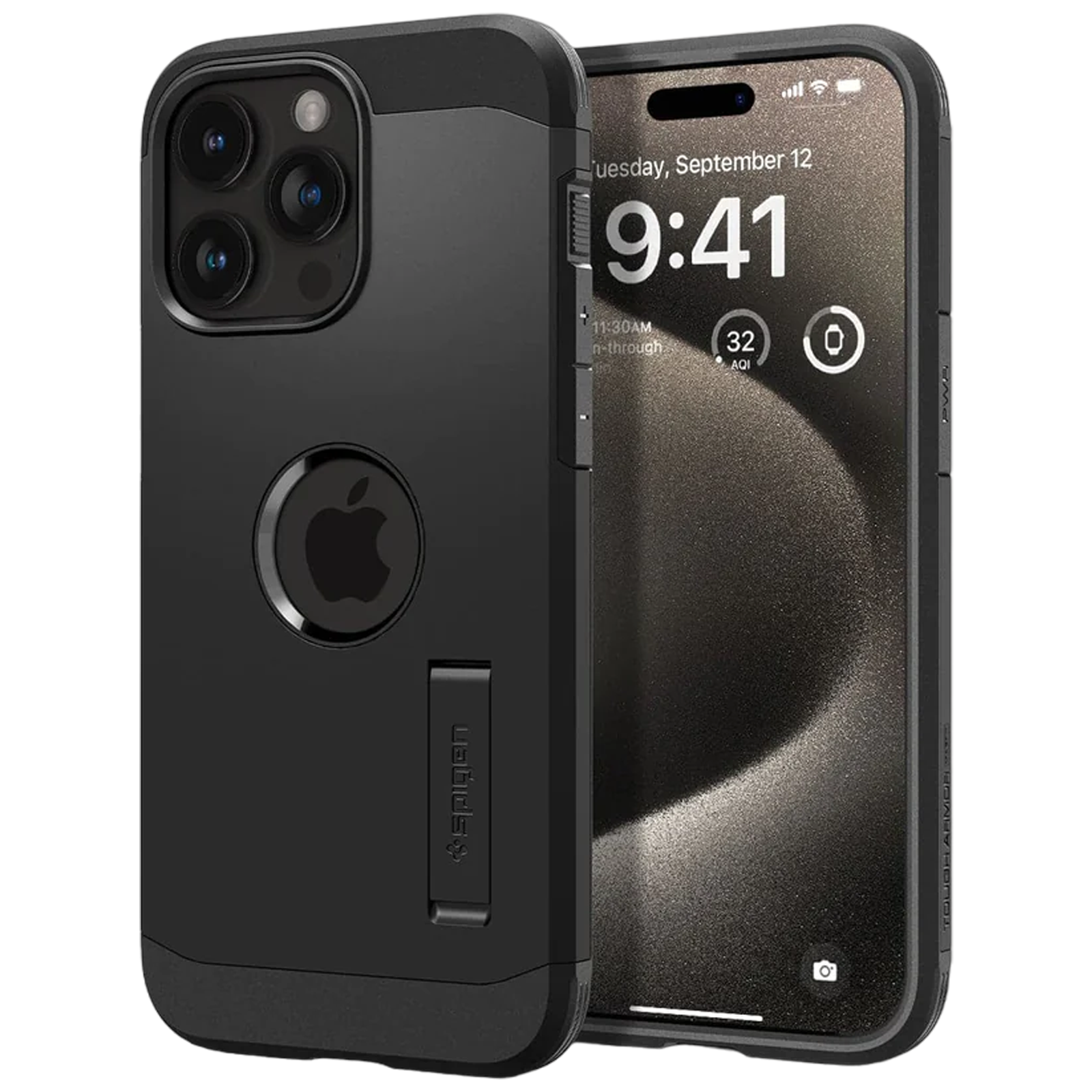 spigen Tough Armor MagFit TPU and PC Back Cover for iPhone 15 Pro Max (Built-in Kickstand, Black)