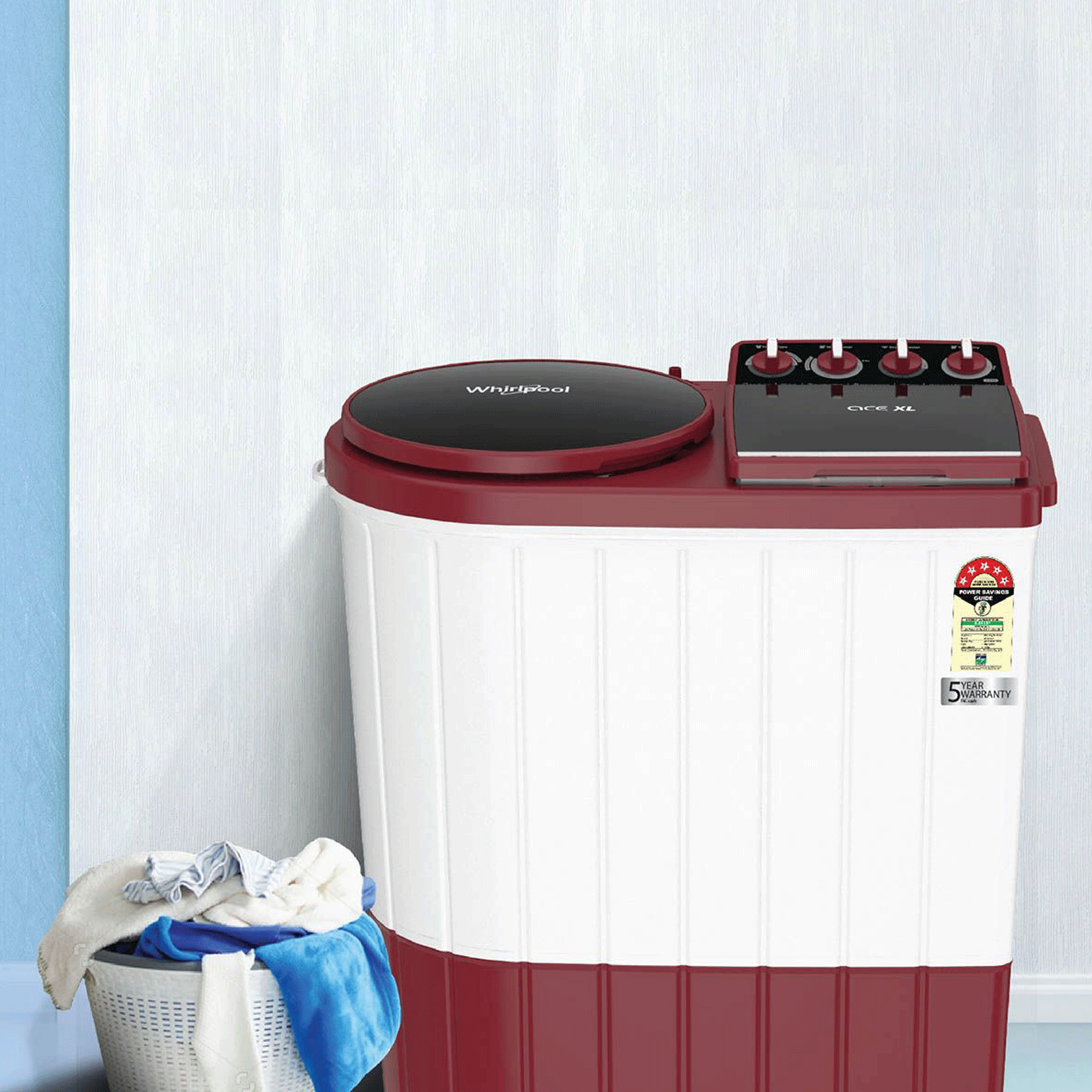 Whirlpool 9 Kg Semi-Automatic Top Loading Washing Machine (ACE XL 9,0,  Coral Red, 3D Scrub Technology) : : Home & Kitchen