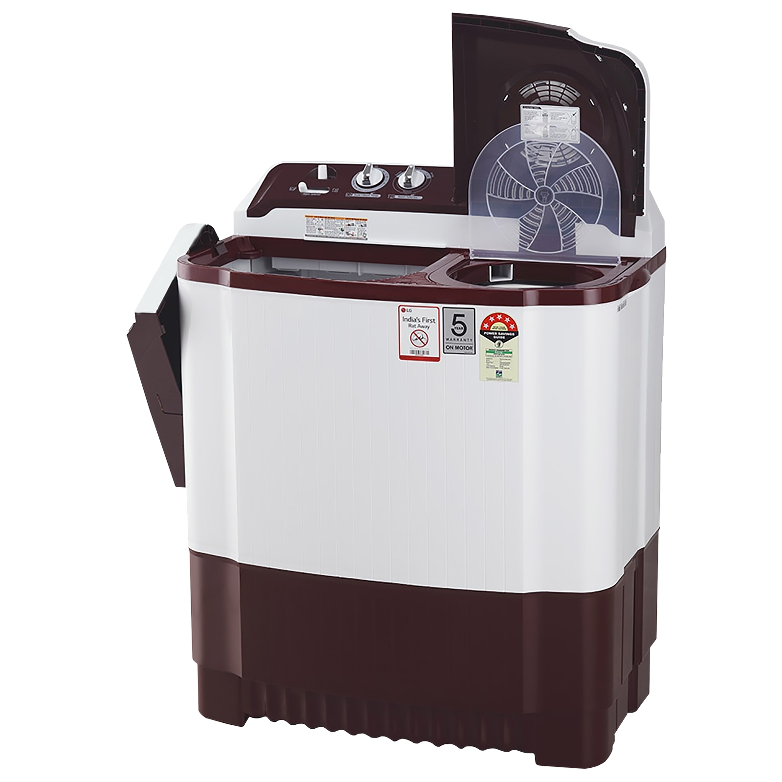 LG 8.5 kg 5 Star Semi-Automatic Top Load Washing Machine (P8530SRAZ,  Burgundy, Roller Jet Pulsator)