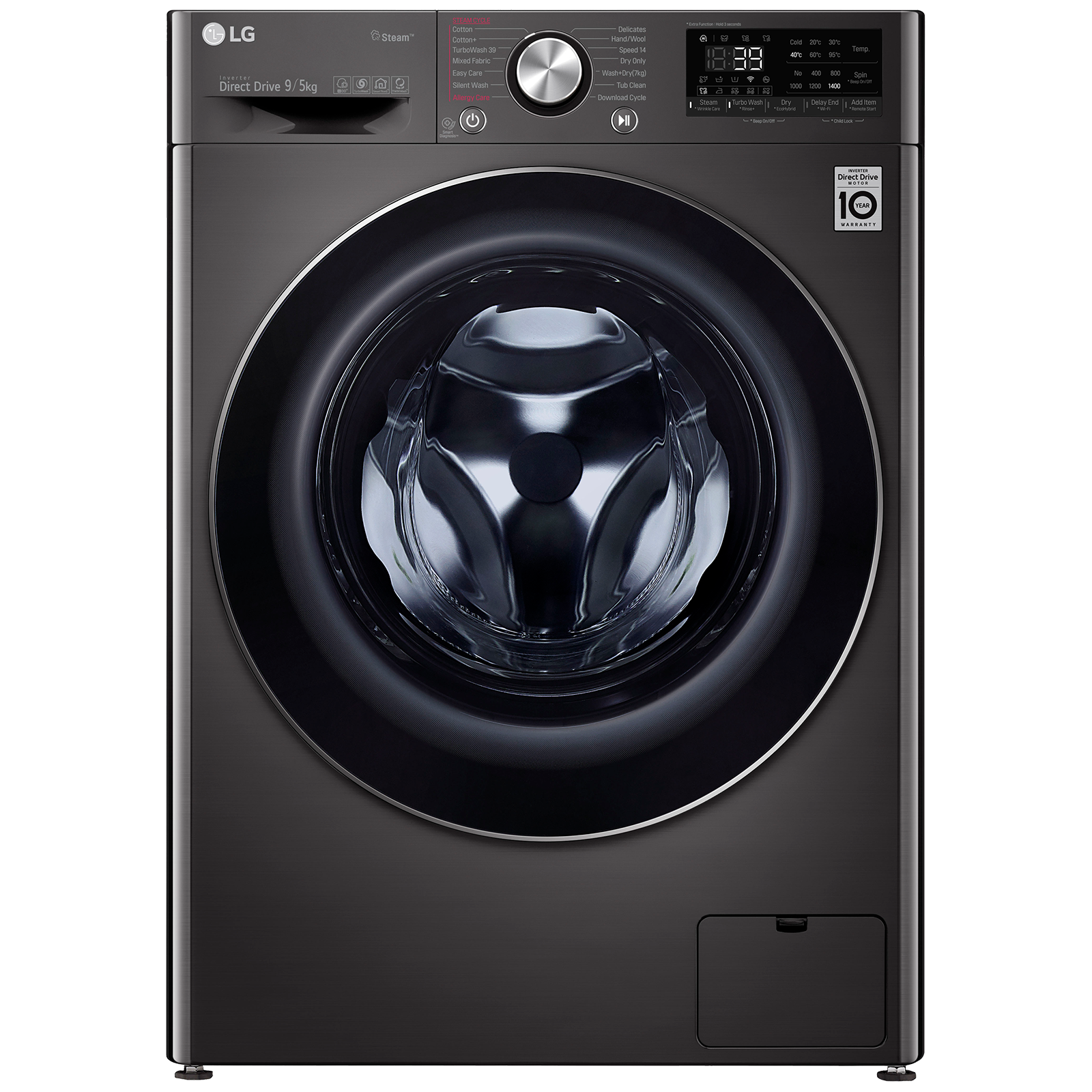 LG 9/5 kg 5 Star Fully Automatic Front Load Washer Dryer(FHD0905STB.ABLQEIL, In-built Heater, Black)