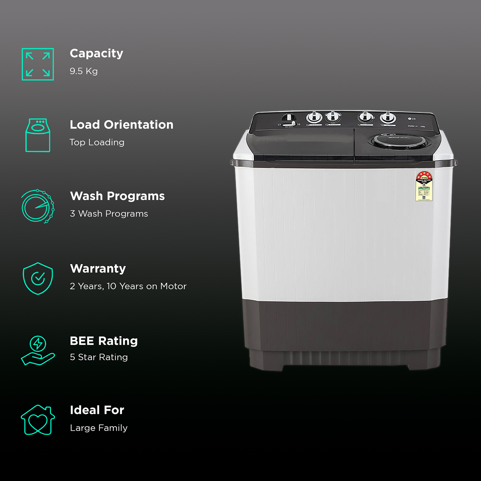 lg 9.5 kg semi automatic washing machine