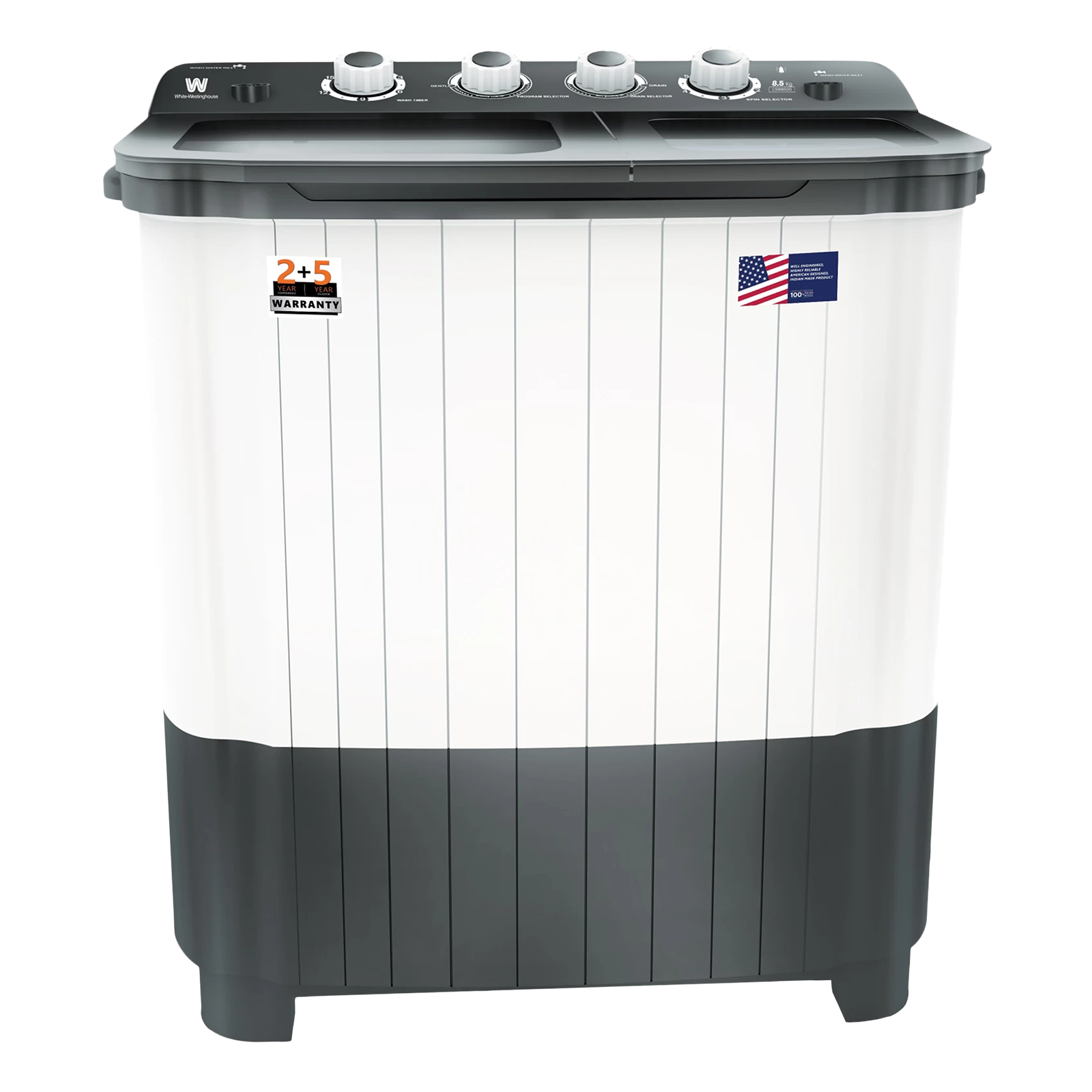 White Westinghouse 8.5 kg Semi Automatic Washing Machine with Six-Fin Jumbo Pulsator (CSW8500, Grey and White)