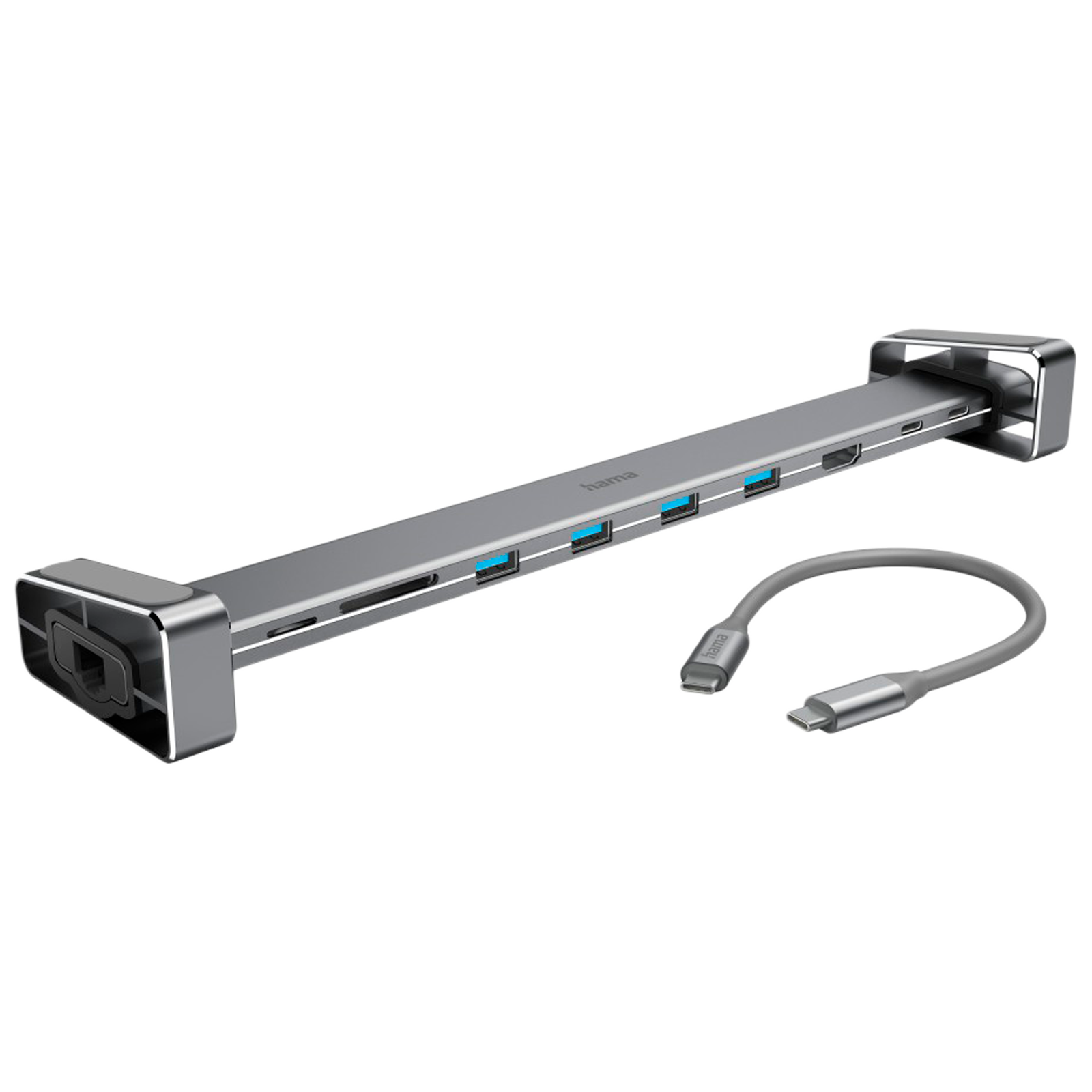 hama USB Type C to USB 2.0 Type A, USB Type C, HDMI, RJ45, Micro SD, SD Docking Station (1 Gbps Data Transfer Rate, Black)