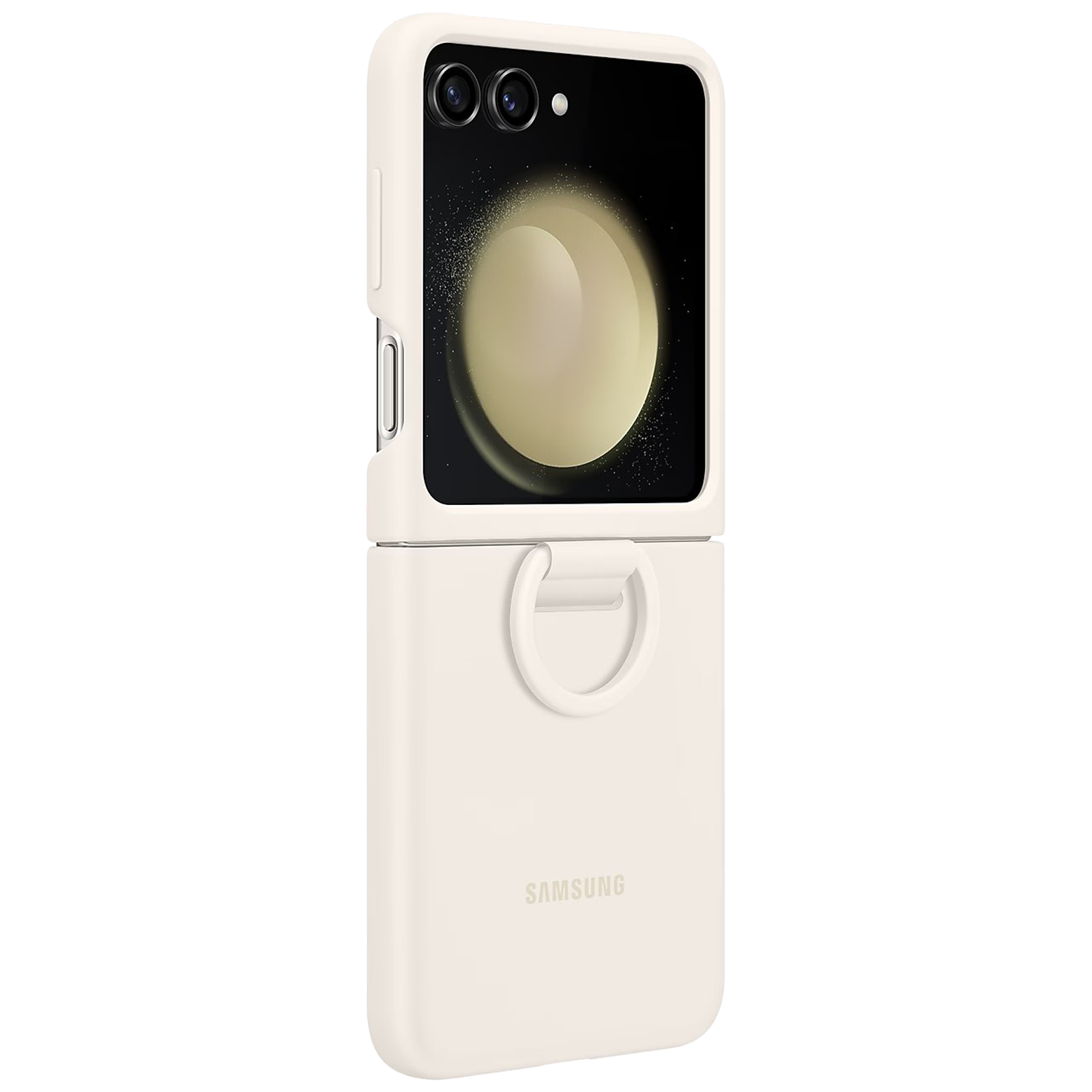 SAMSUNG Soft Silicone Back Case for Galaxy Z Flip5 (Ring Holder, Cream)