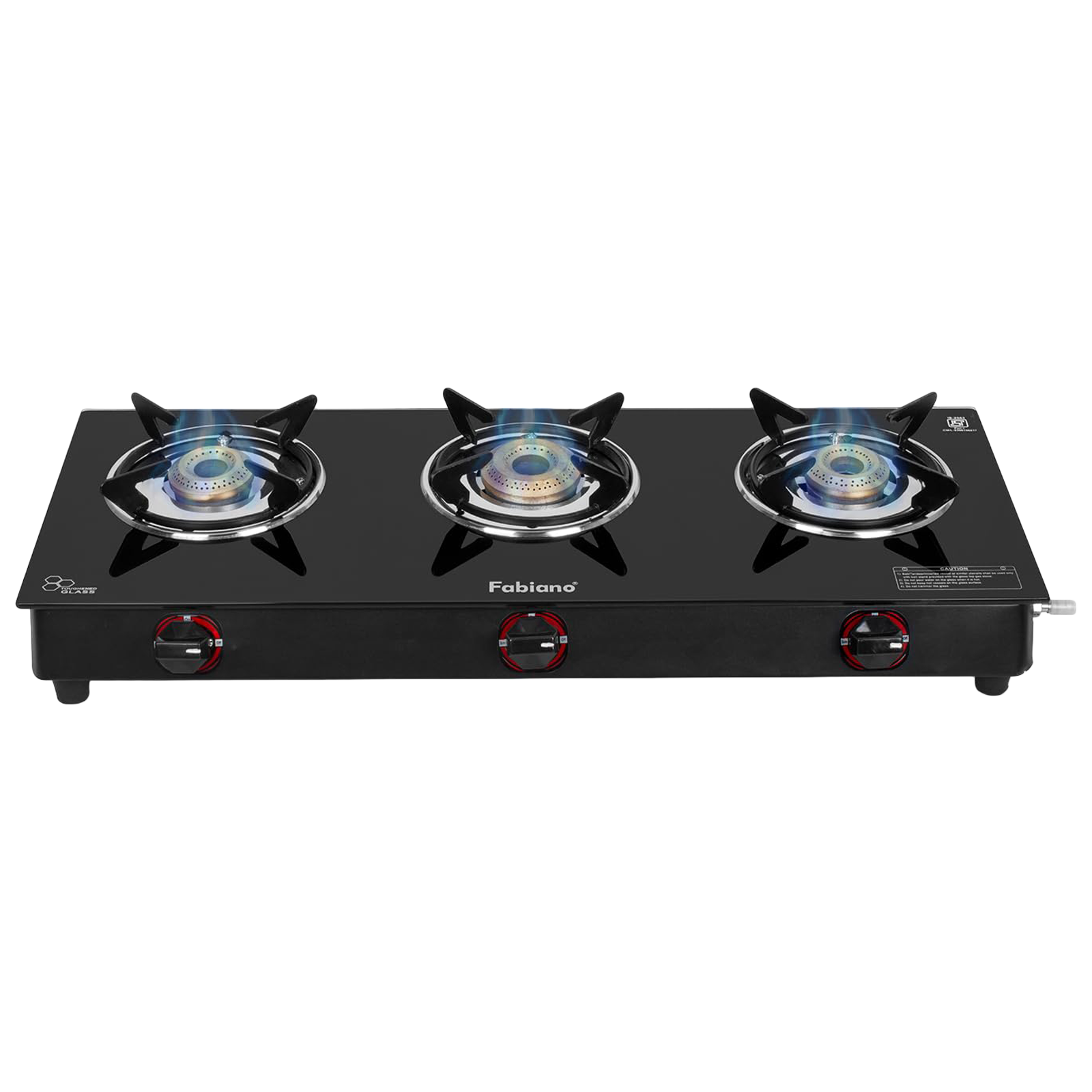 

Fabiano FAB-3BRN Toughened Glass Top 3 Burner Automatic Gas Stove (Pan Support Attachment, Black)