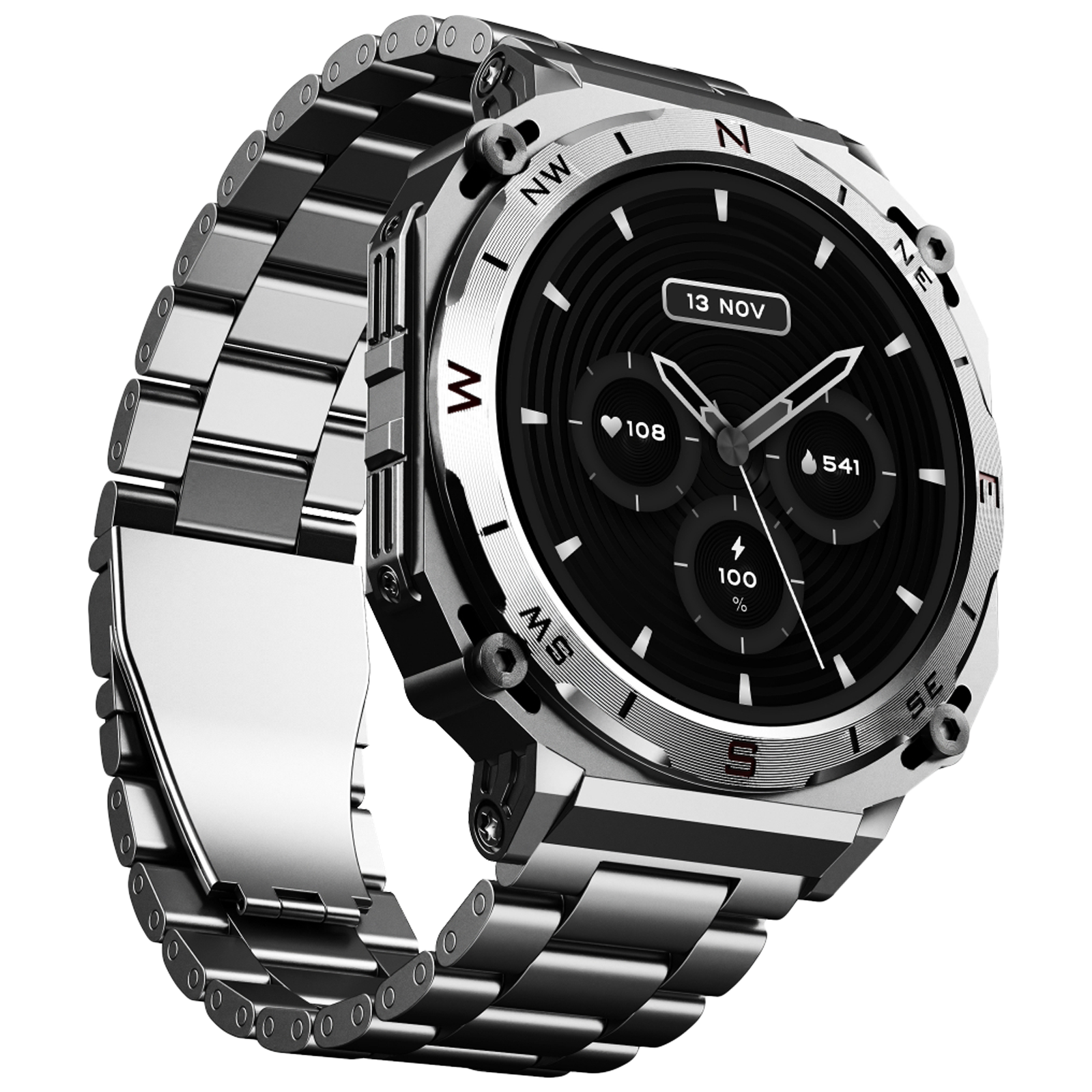 boAt Enigma X500 Smartwatch with Bluetooth Calling (42mm, AMOLED Display, IP68 Water Resistant, Classic Silver Strap)