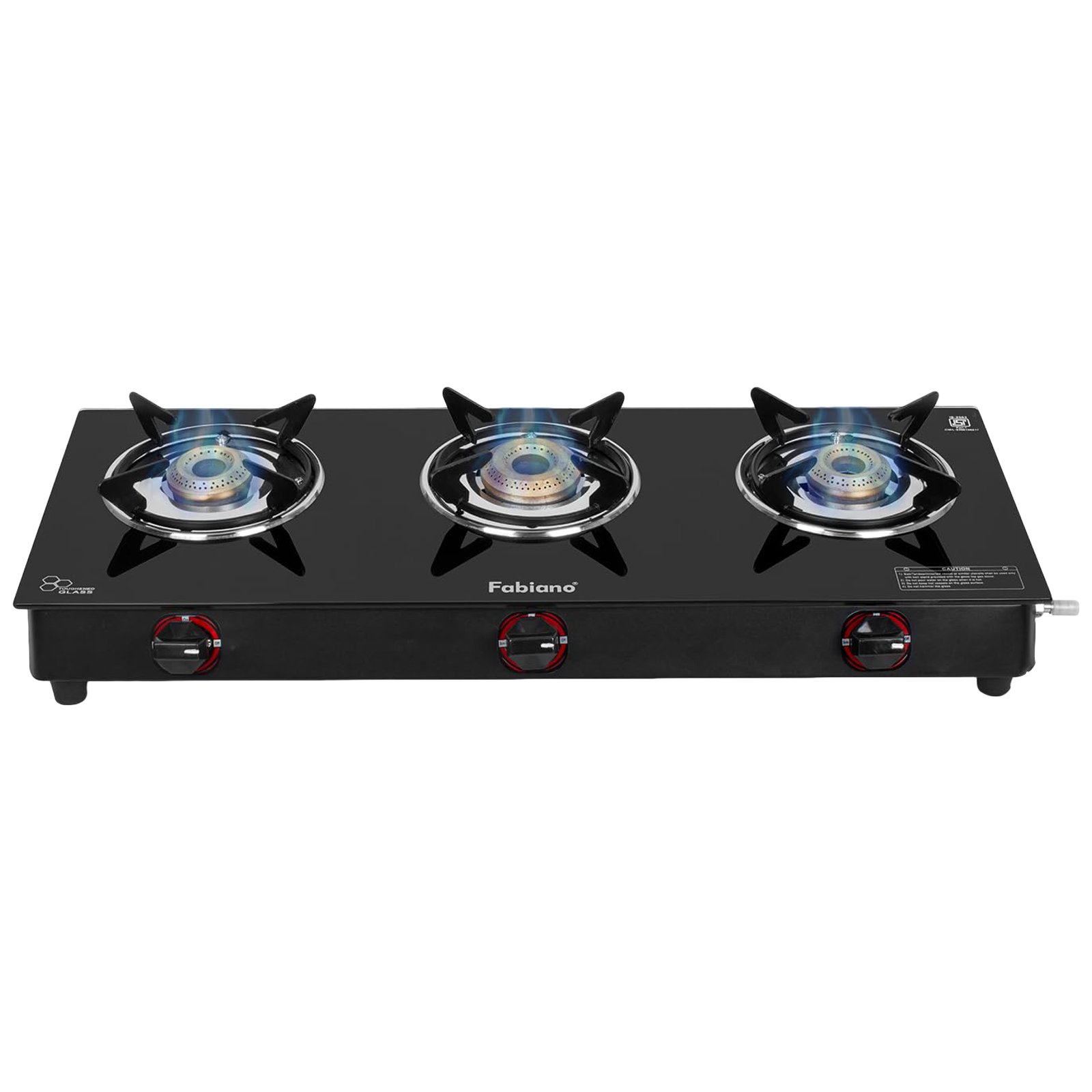 

Fabiano FAB3BRNSMART Toughened Glass Top 3 Burner Manual Gas Stove (Pan Support Attachment, Black)