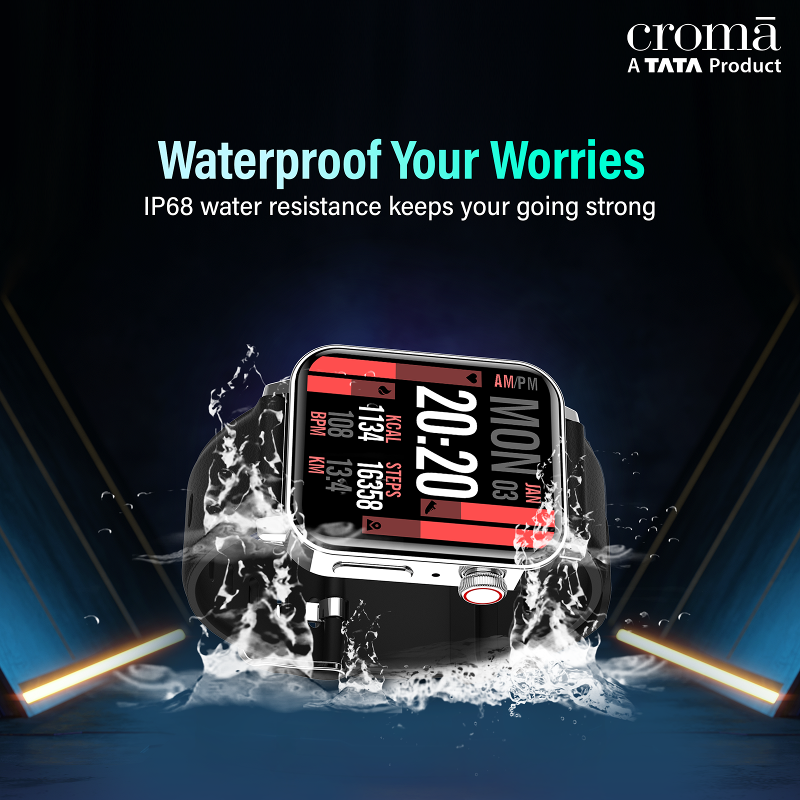 Buy Croma Squad TS Smartwatch with Bluetooth Calling (46.9mm LCD Display,  IP68 Water Resistant, Black Strap) Online - Croma