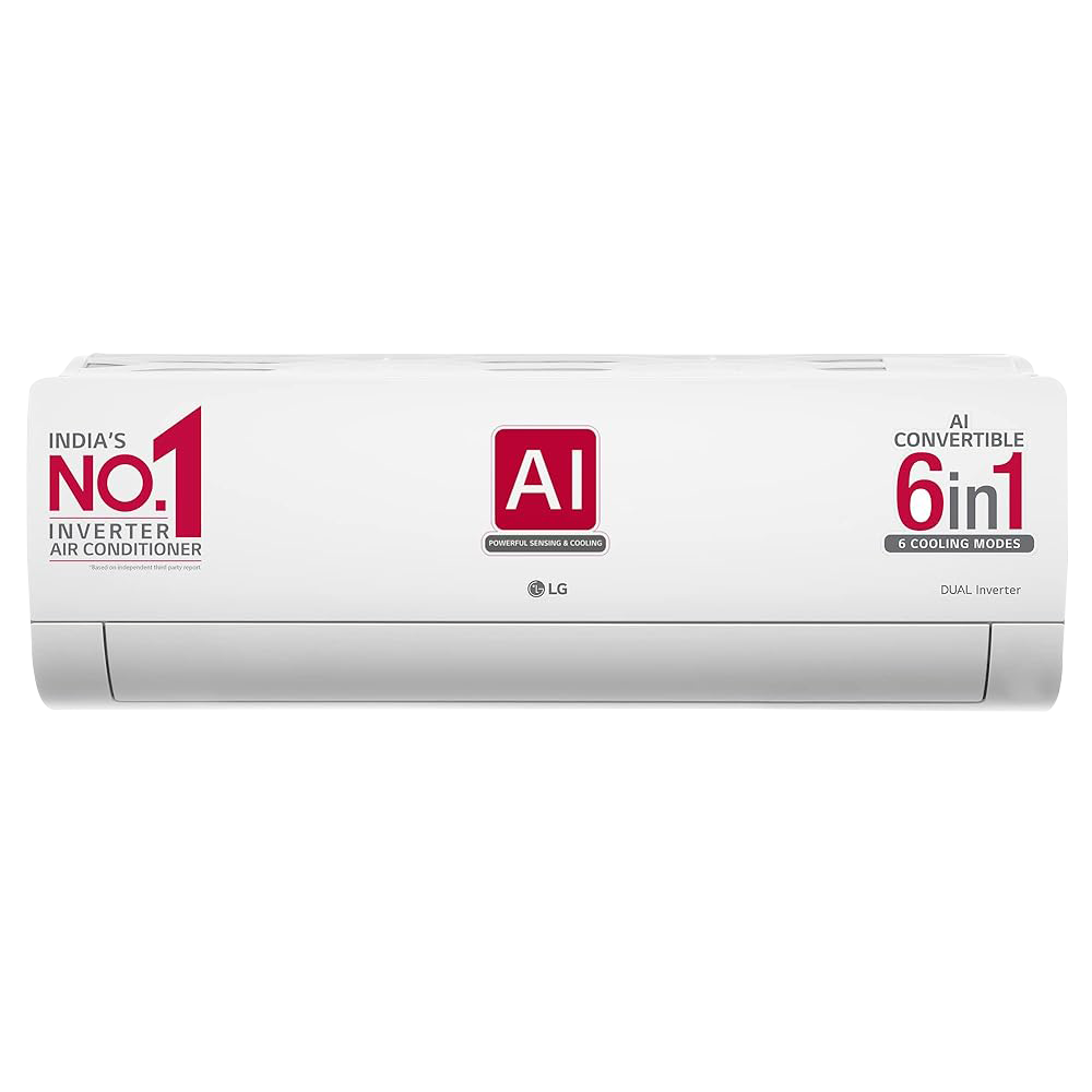 LG 6 in 1 Convertible 2 Ton 3 Star AI Dual Inverter Split AC with 4-Way Swing (2023 Model, Copper Condenser, RS-Q24ENXE)