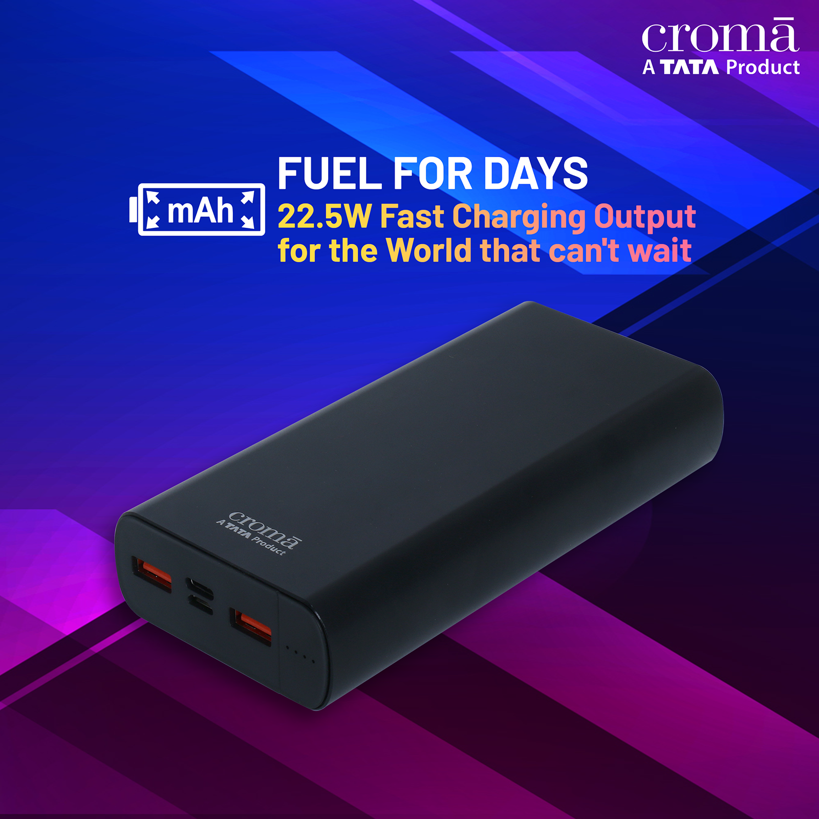 Buy Croma 10000 mAh 22.5W Fast Charging Power Bank (2 Type A, 1 PD