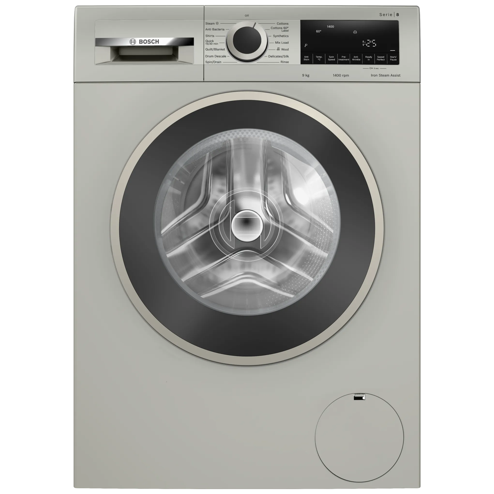BOSCH 9 kg Fully Automatic Front Load Washing Machine (Series 8, WGA1440XIN, Multiple Water Protection, Silver Inox)