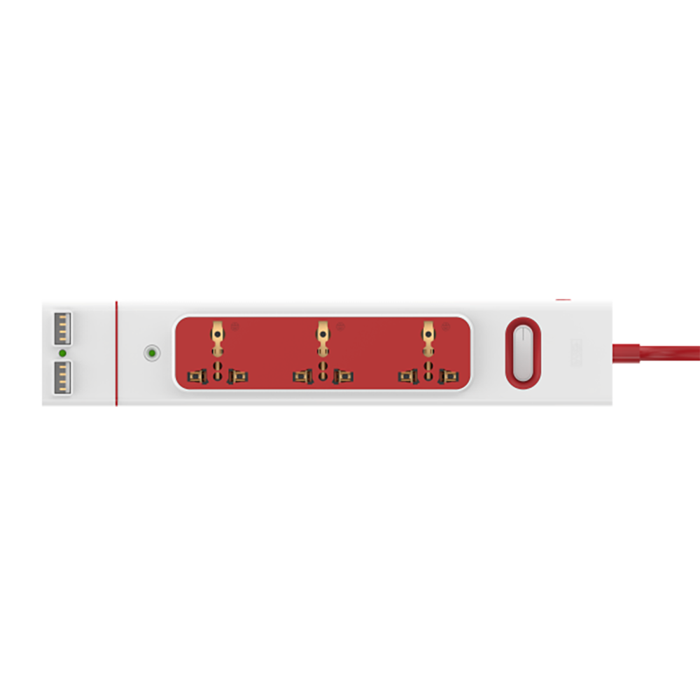 GM Lemoid 10 Amps 3 Sockets Surge Protector (2 Meters, 3258, White/Red)