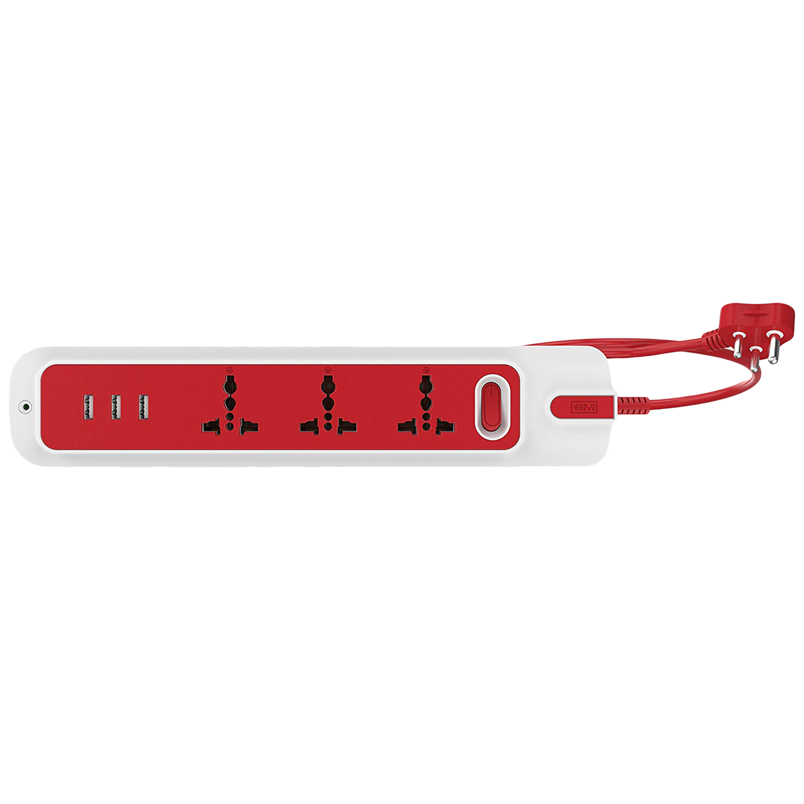 GM Lemoid 10 Amps 3 Sockets Surge Protector (2.1 Meters, 3260, White/Red)