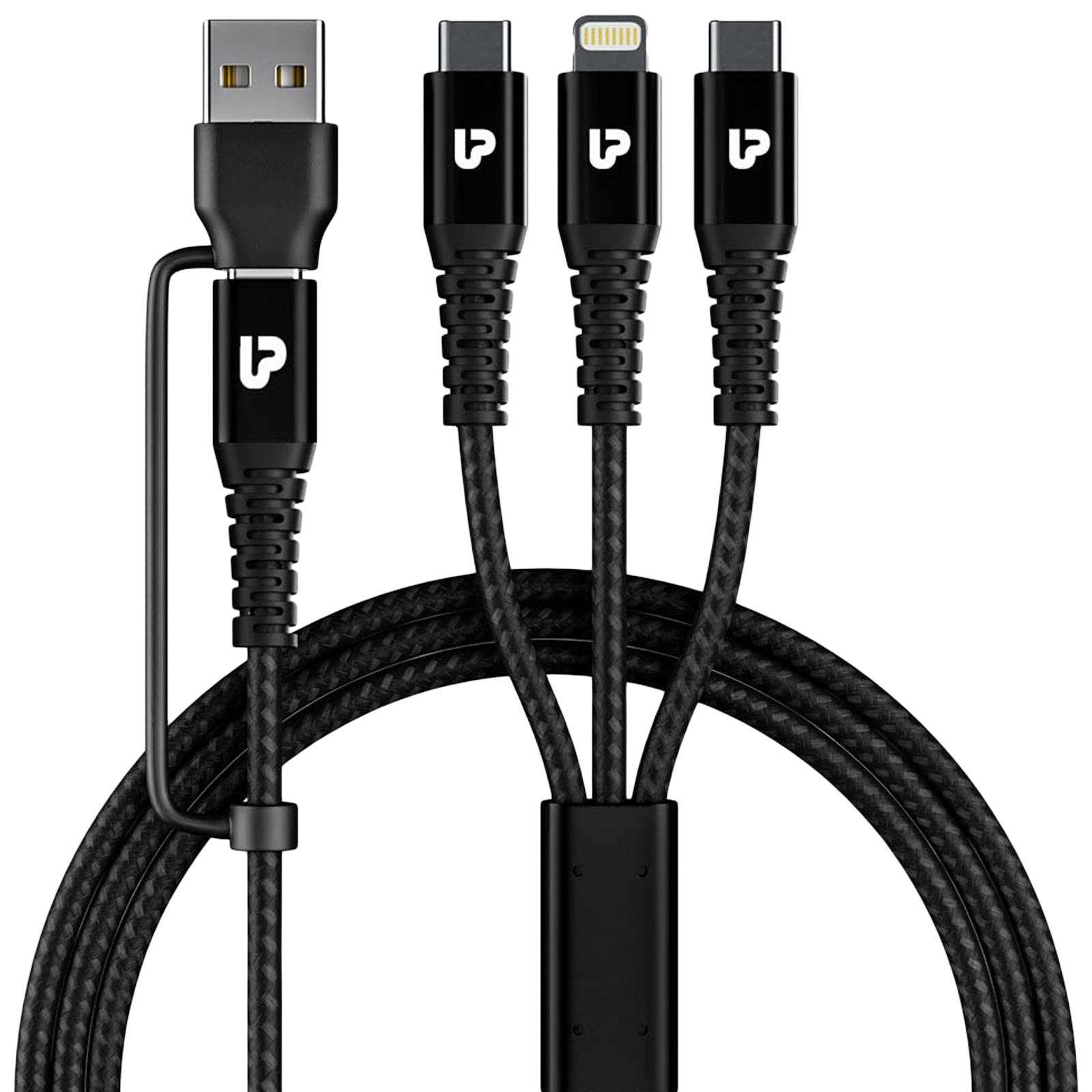 

ultraprolink Trio Link Plus Type A to Type C, Type C to Type C, Lightning 4.92 Feet (1.5M) 3-in1 Cable (Nylon Braided, Black)