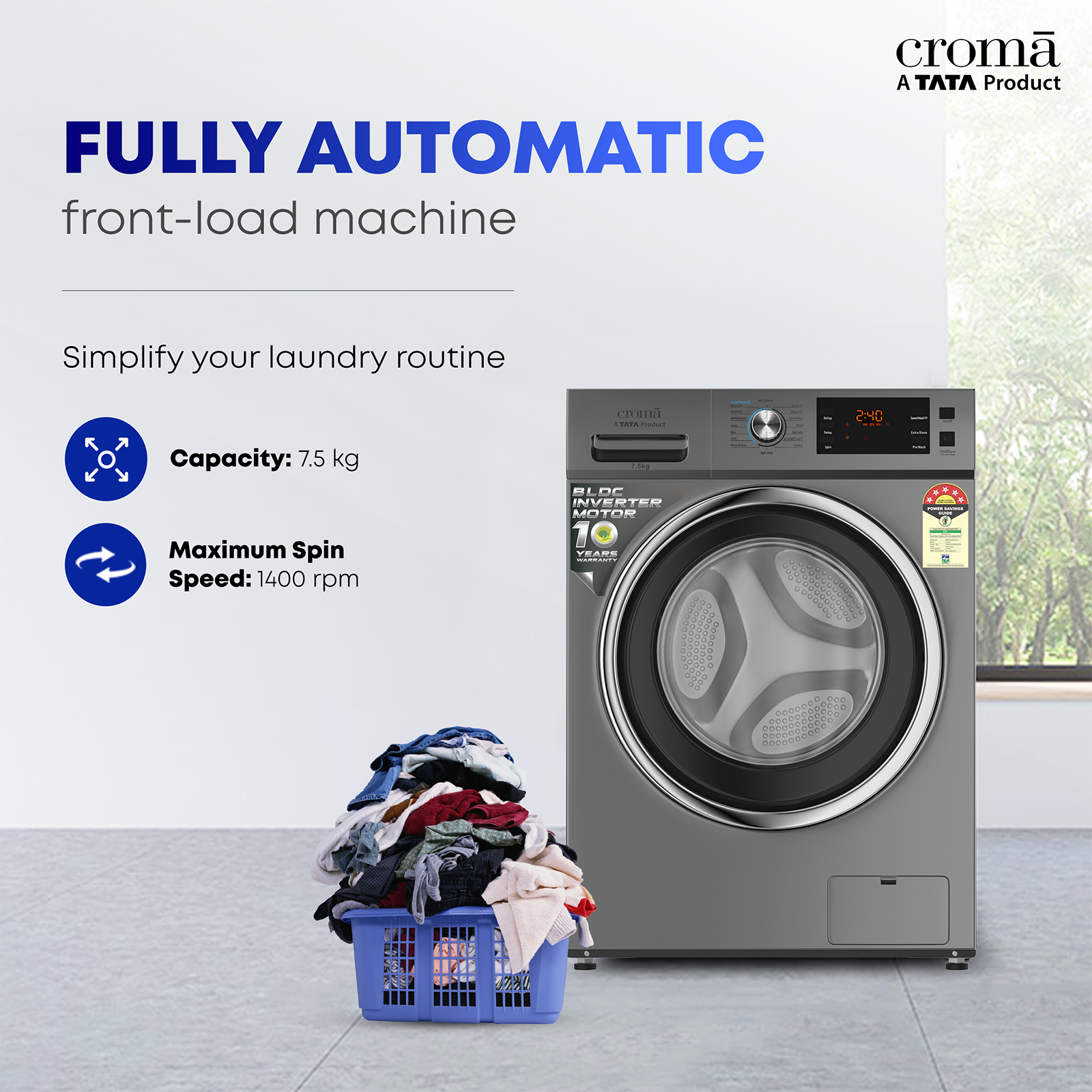 tata croma washing machine 7.5 kg