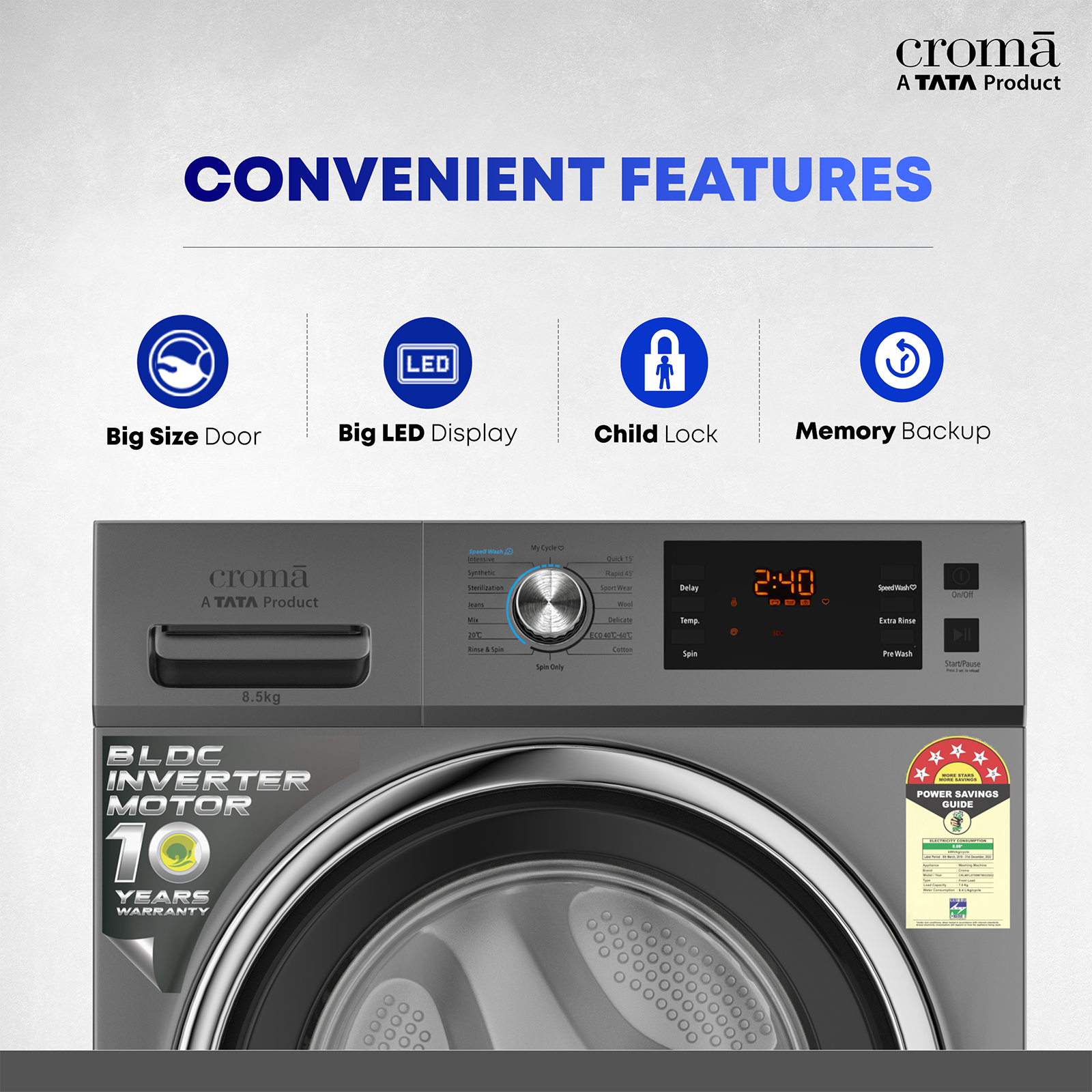 croma washing machine 8.5 kg